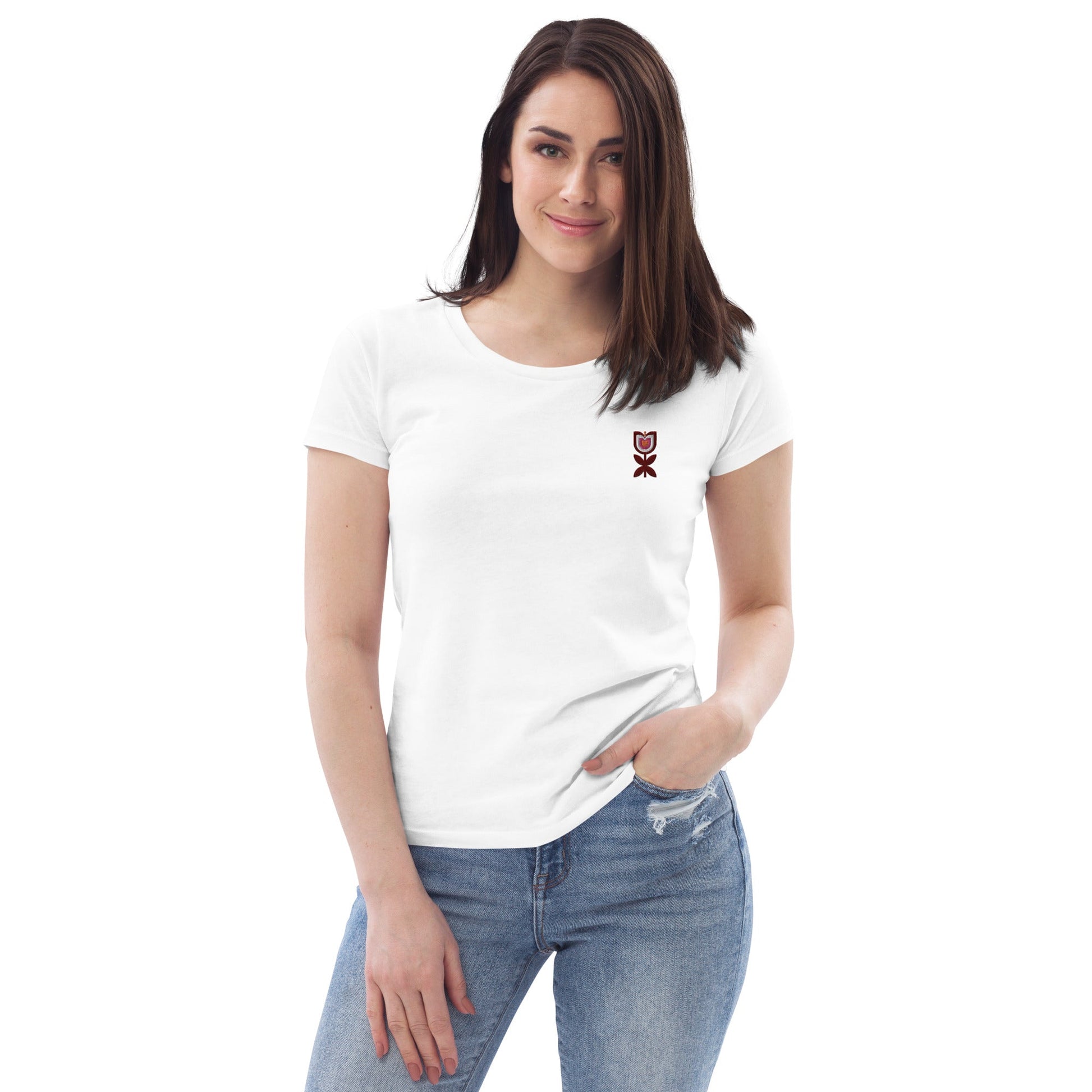 Embroidered tulip flower Bauhaus style T-shirt in organic cotton - Women-4