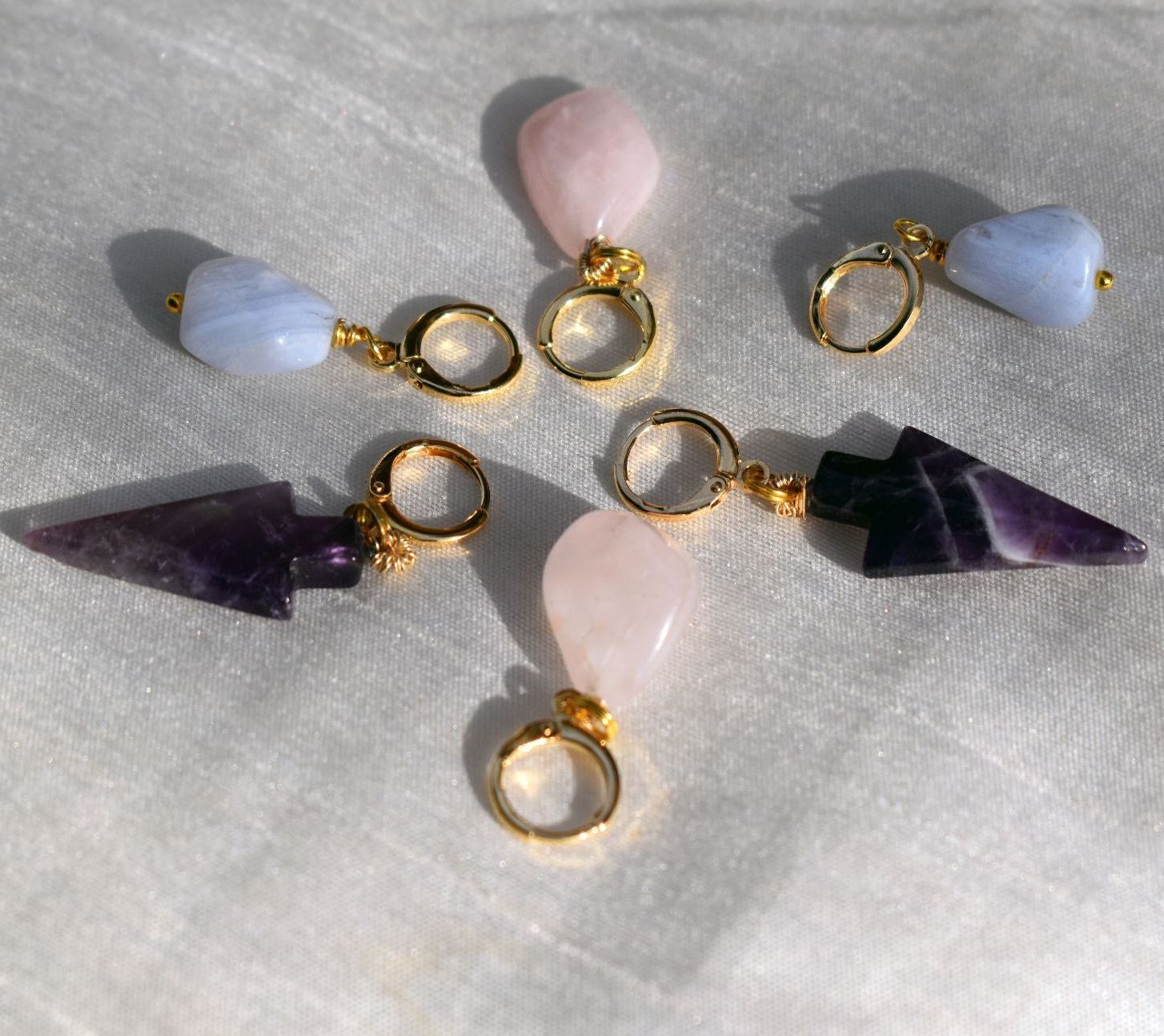 Rose Quartz Gemstone Huggie Earrings | by Ifemi Jewels-3