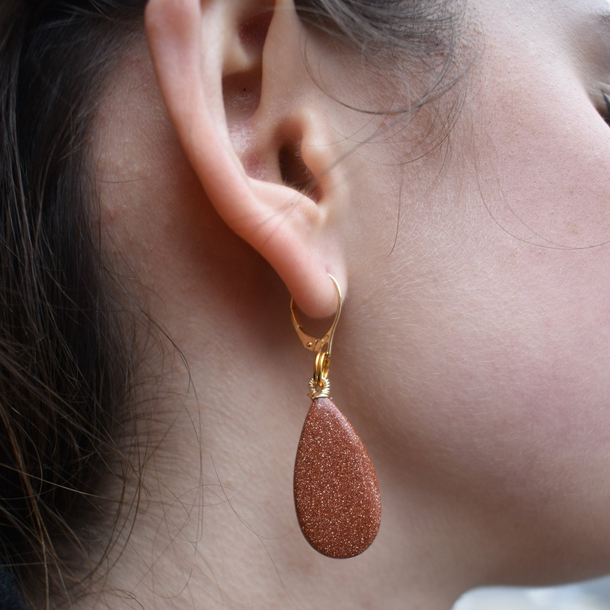 Brown Goldstone Yellow Gold Vermeil Earrings, Bold and Beautiful Statement Jewelry, Bloom Collection | by nlanlaVictory-1