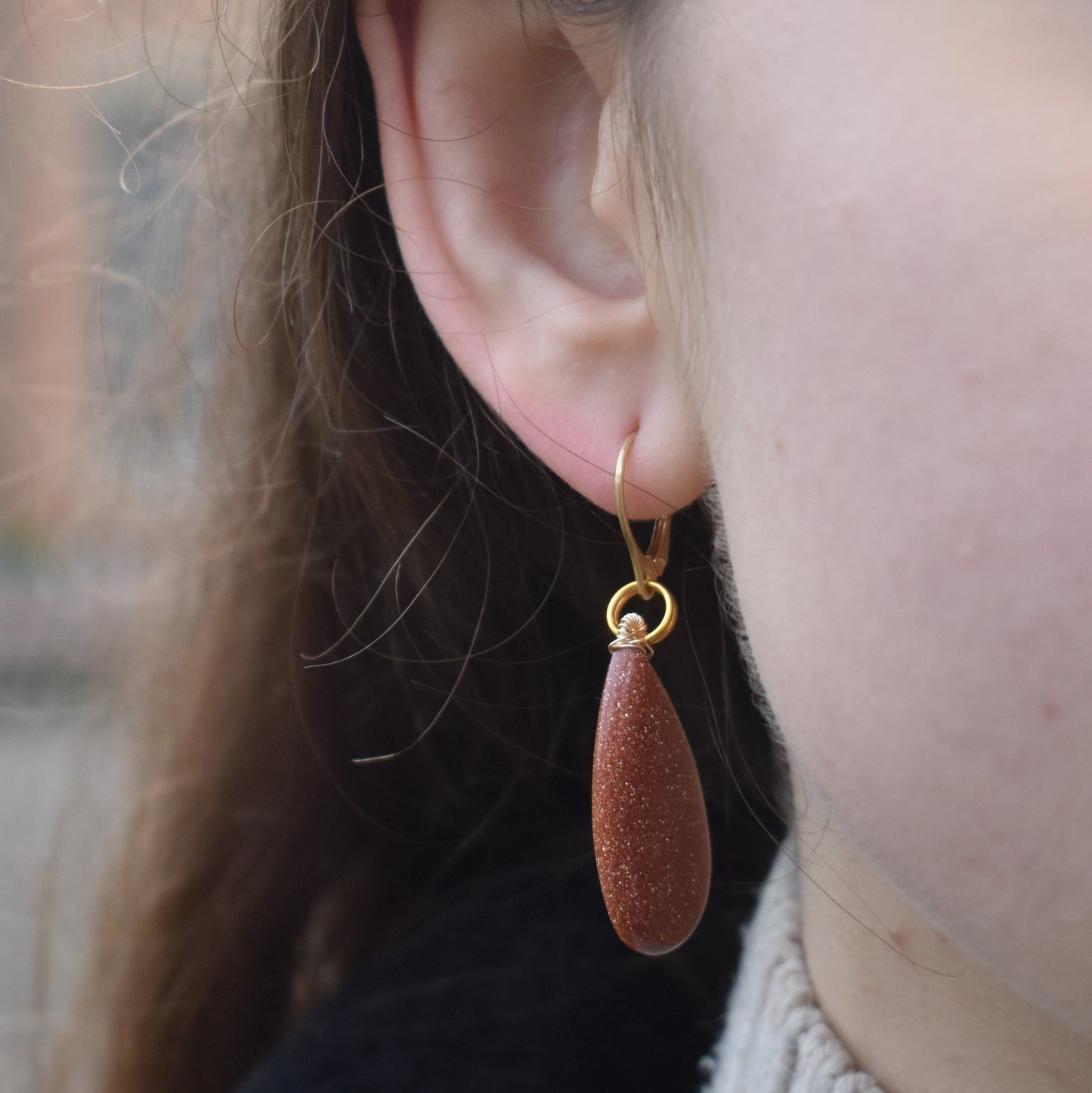 Brown Goldstone Yellow Gold Vermeil Earrings, Bold and Beautiful Statement Jewelry, Bloom Collection | by nlanlaVictory-2