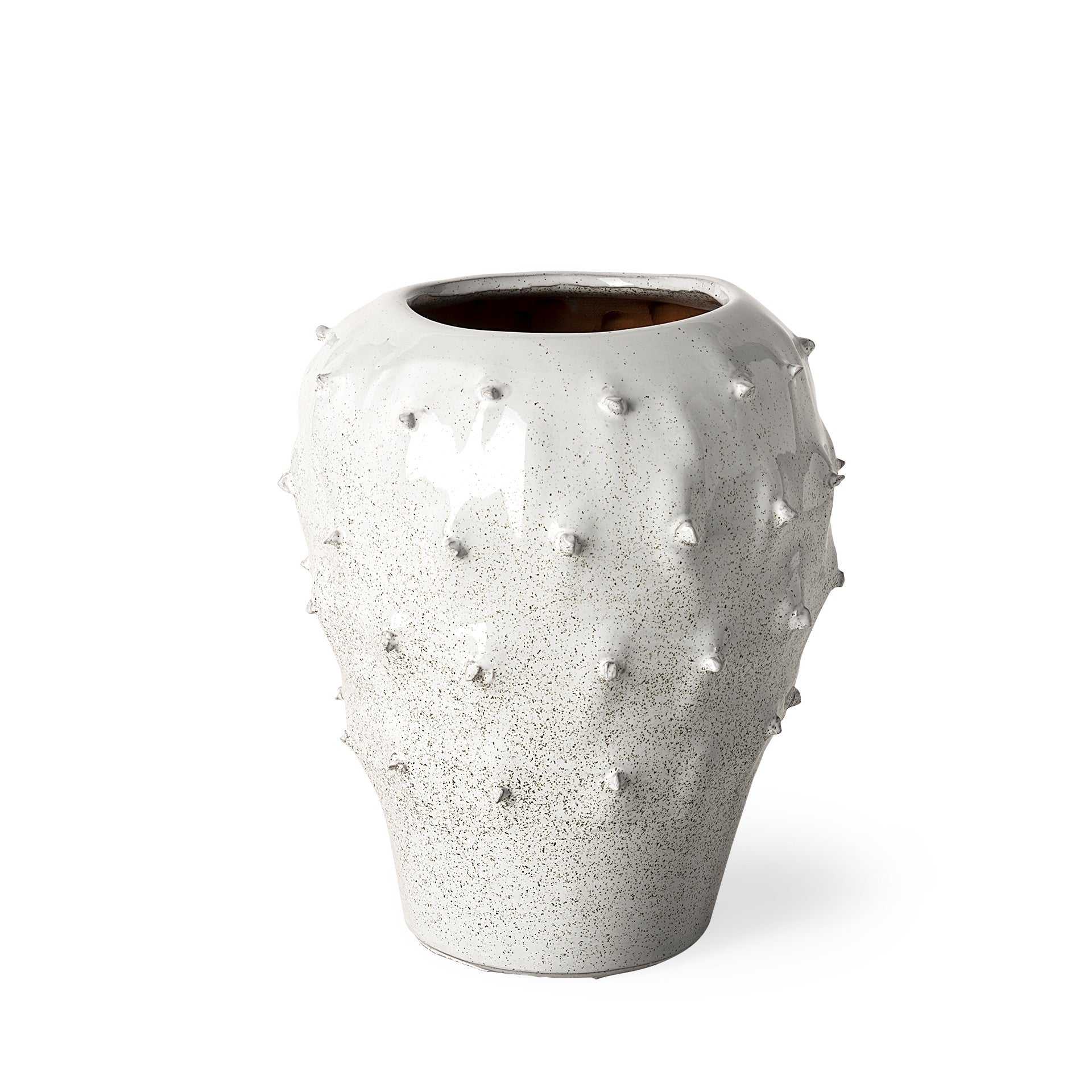 11" White Spiked Organic Glaze Large Mouth Ceramic Vase-0