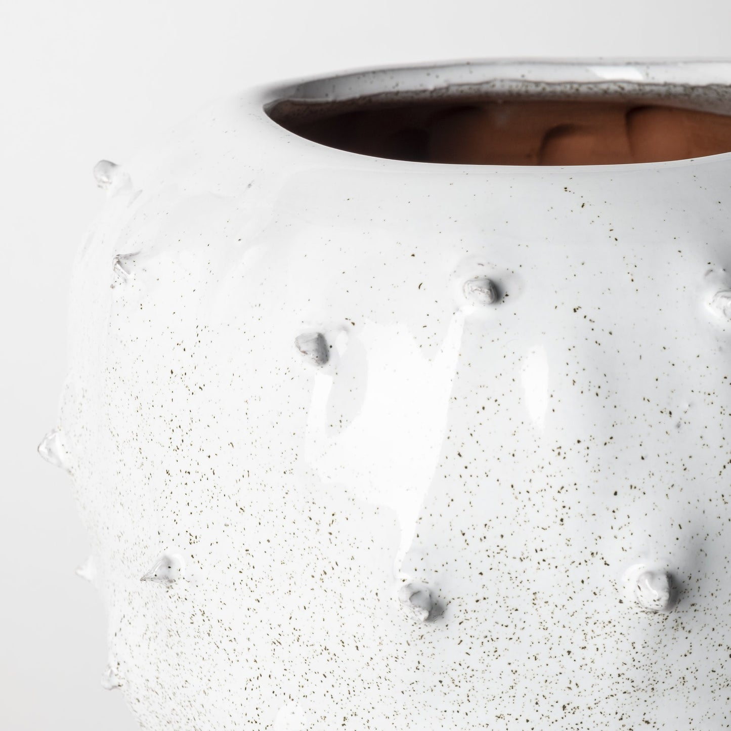 11" White Spiked Organic Glaze Large Mouth Ceramic Vase-3