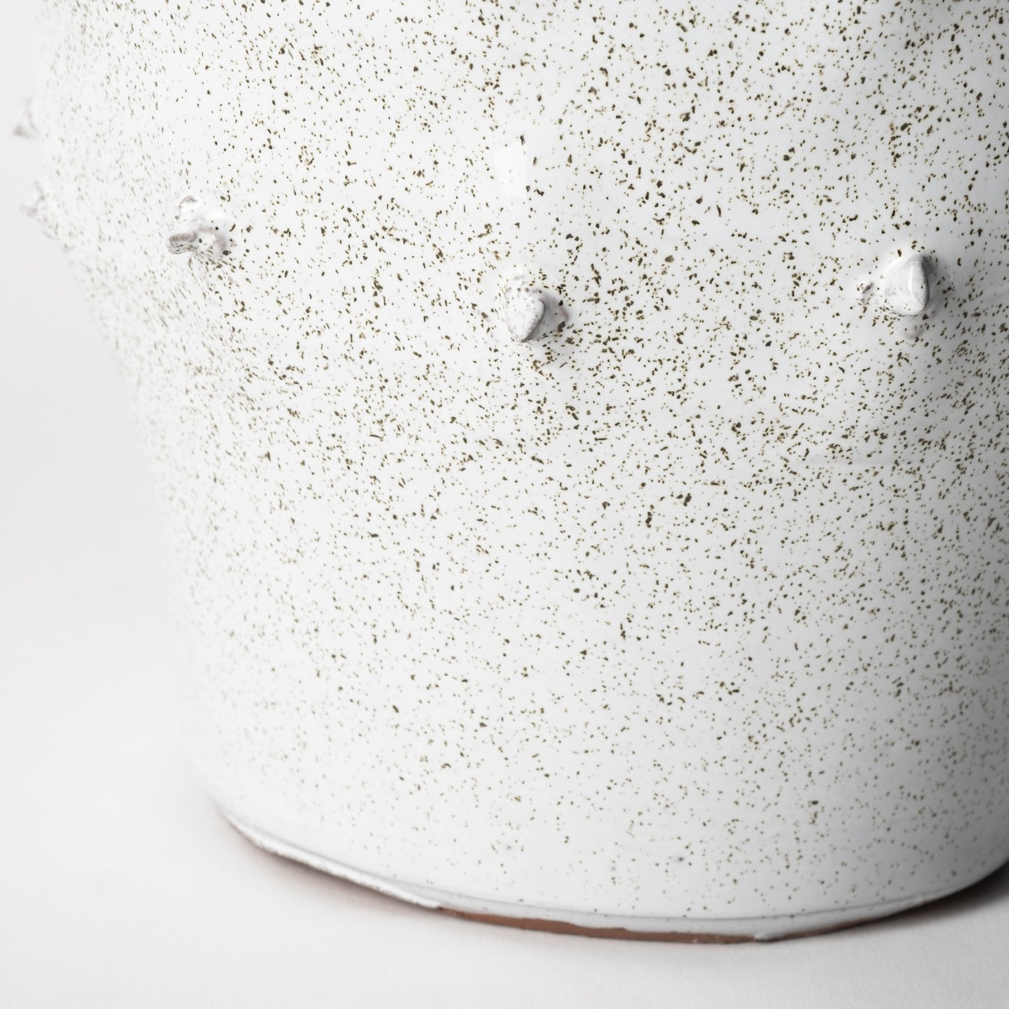 11" White Spiked Organic Glaze Large Mouth Ceramic Vase-5