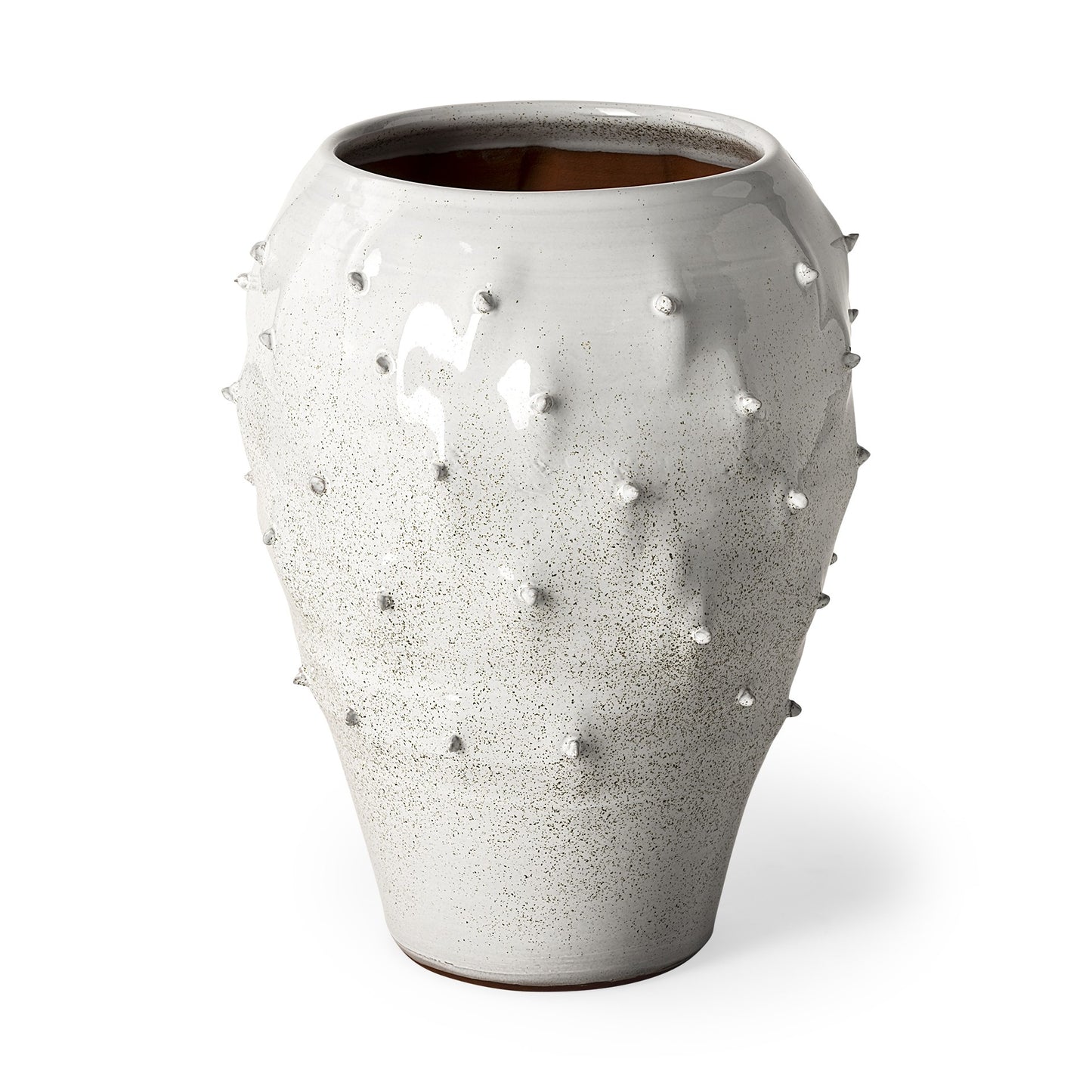 14" White Spiked Organic Glaze Large Mouth Ceramic Vase-0