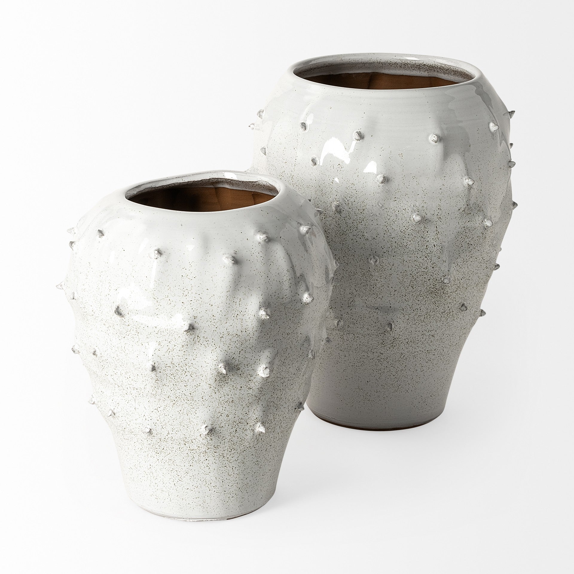 14" White Spiked Organic Glaze Large Mouth Ceramic Vase-2