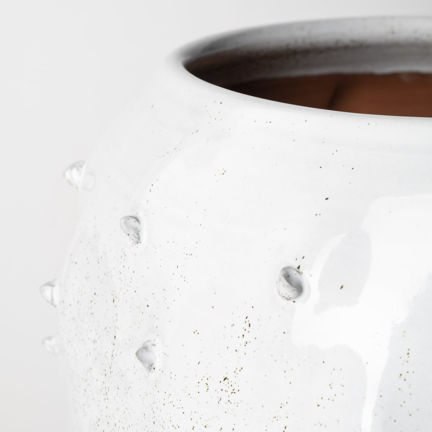 14" White Spiked Organic Glaze Large Mouth Ceramic Vase-3