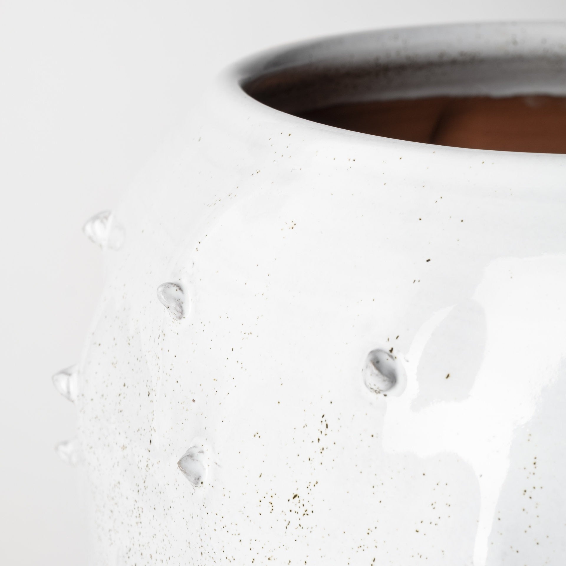 14" White Spiked Organic Glaze Large Mouth Ceramic Vase-3