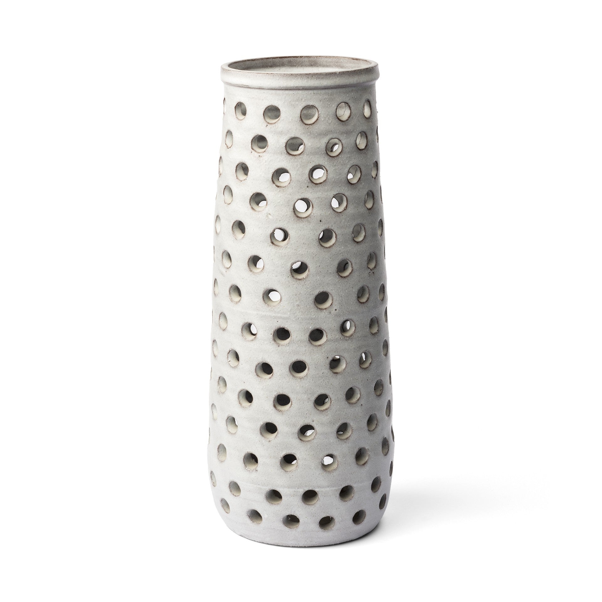 19" Organic White Glaze Pierced Dot Ceramic Vase-0