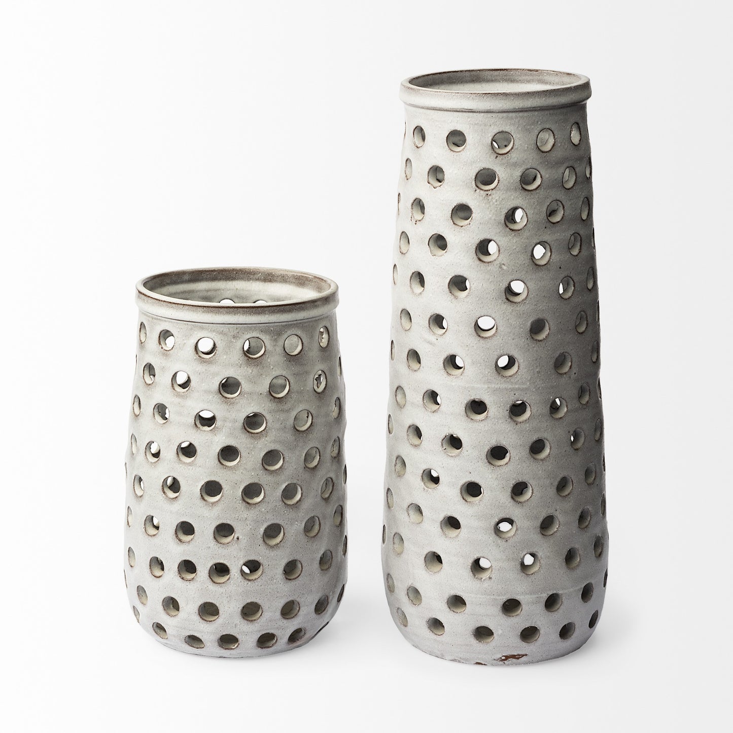 19" Organic White Glaze Pierced Dot Ceramic Vase-1