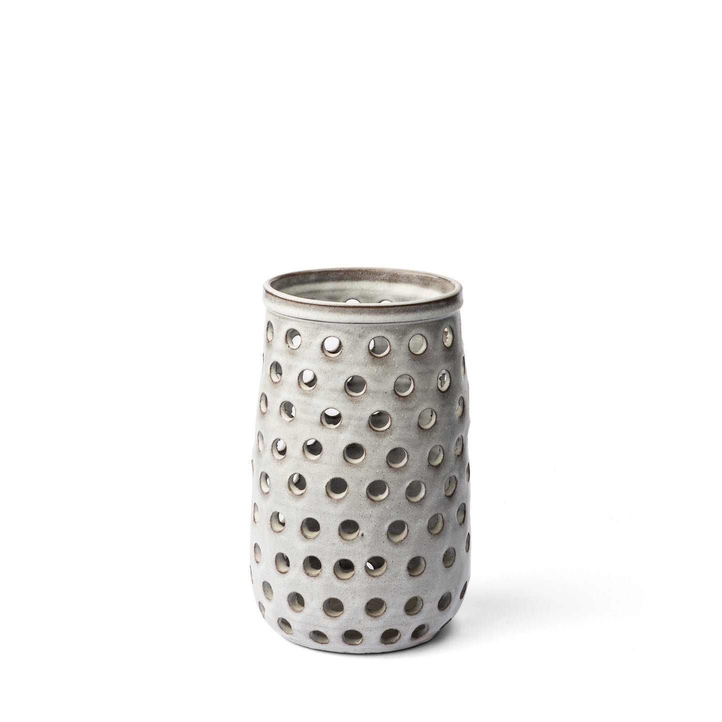 12" Organic White Glaze Pierced Dot Ceramic Vase-0