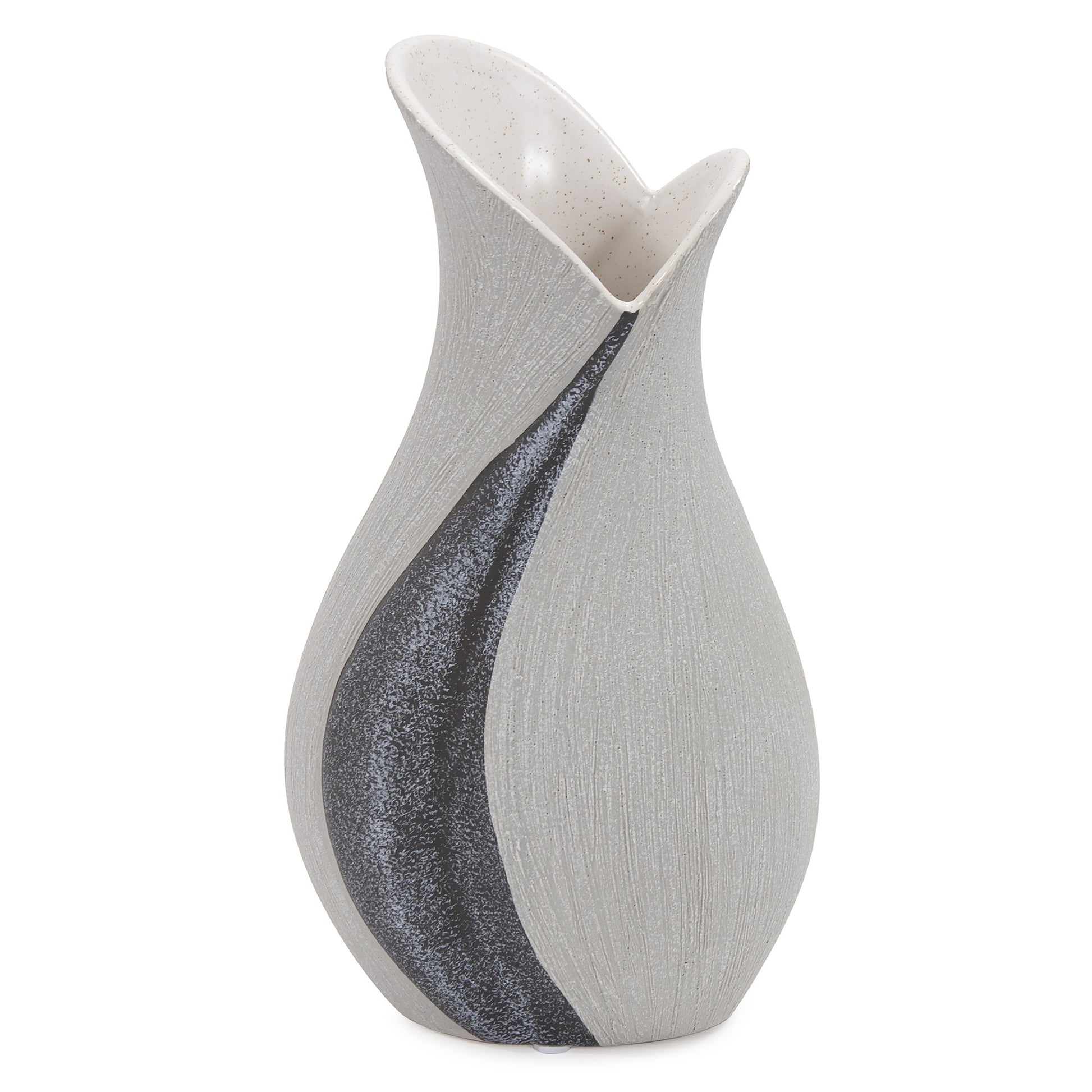 Modern Organic Two Tone Gray Speckle Tall Ceramic Vase-0