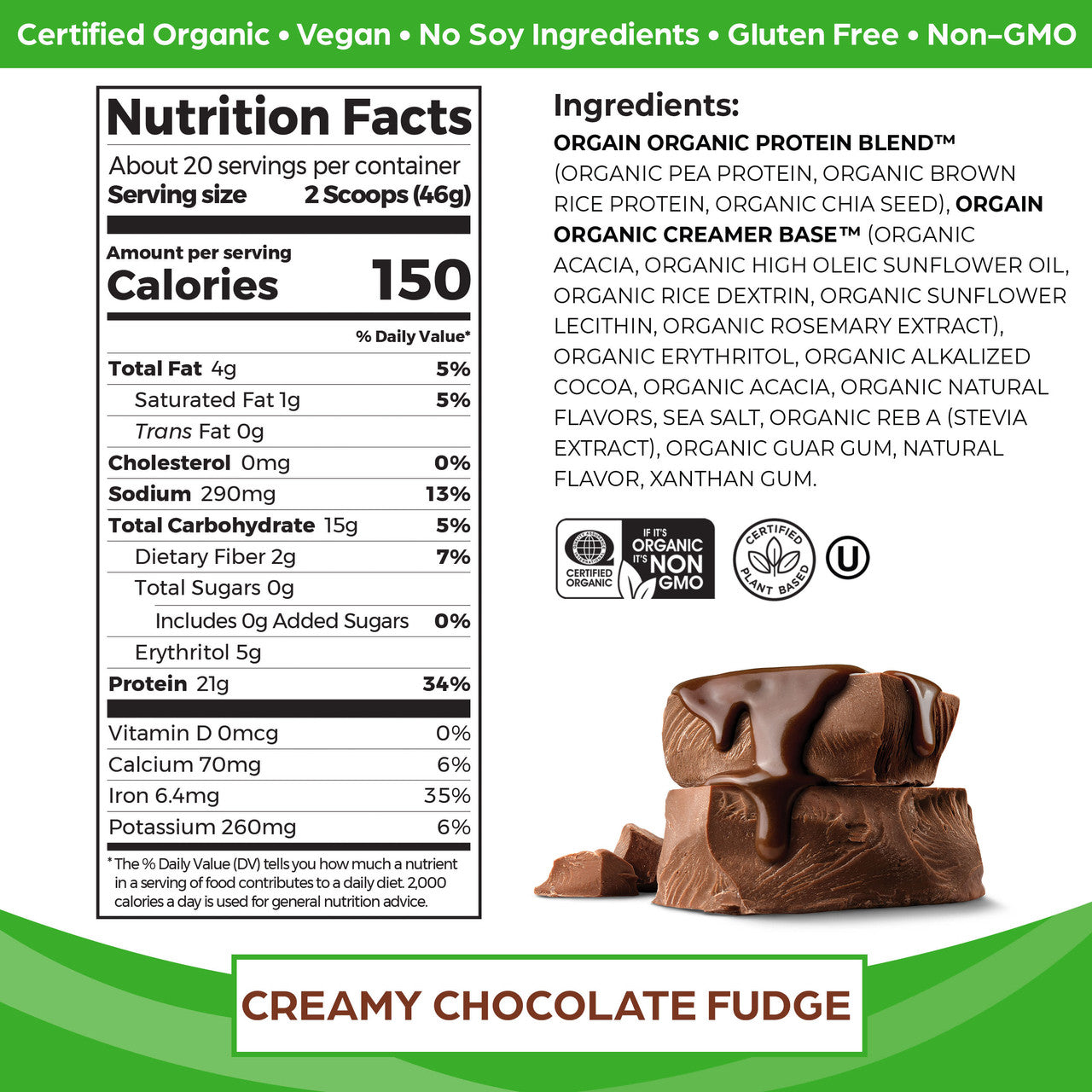 Orgain Creamy Chocolate Fudge (2.05 LB)-1