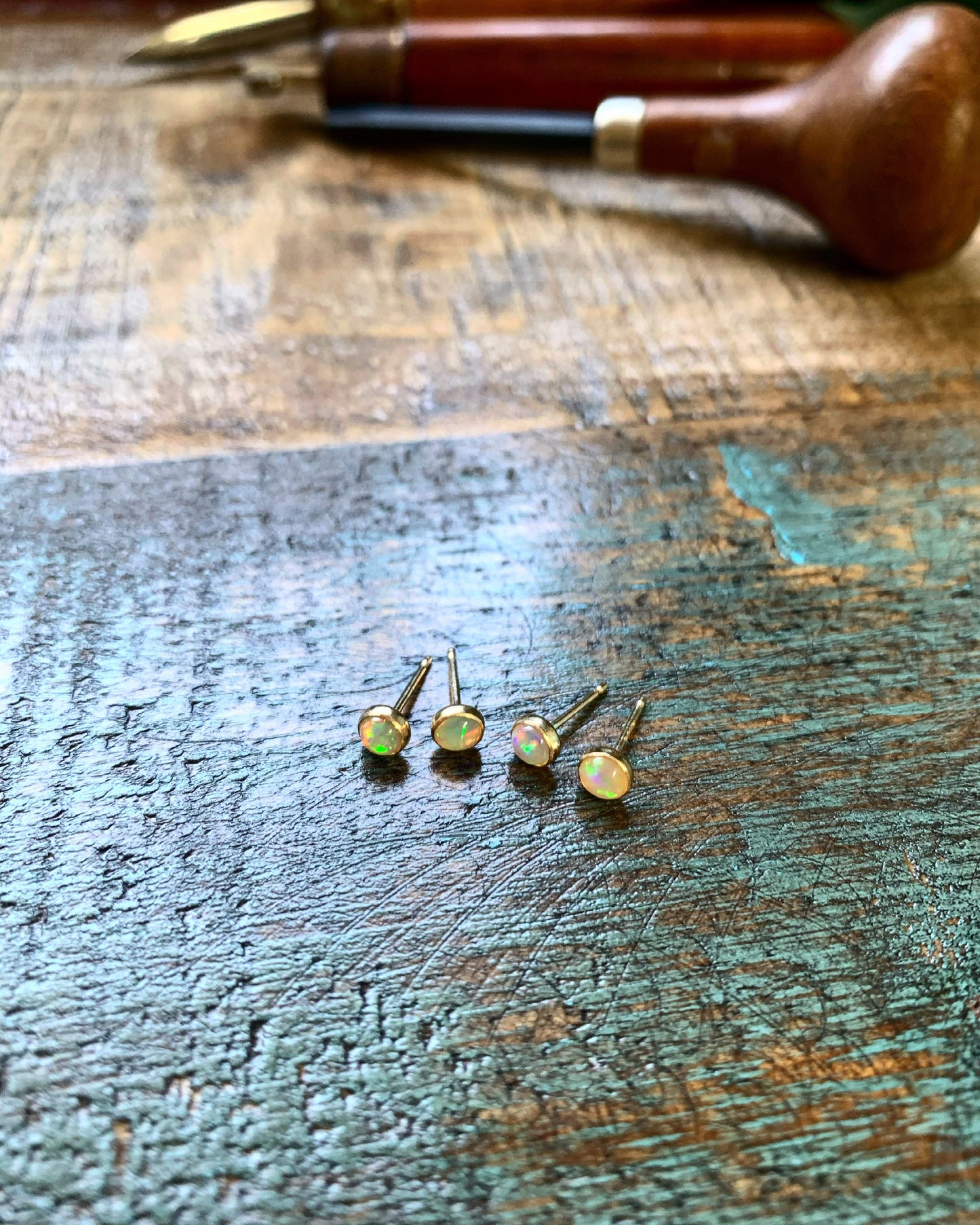 Rainbow Opal Stud Earrings - Opal Birthstone Earrings-1