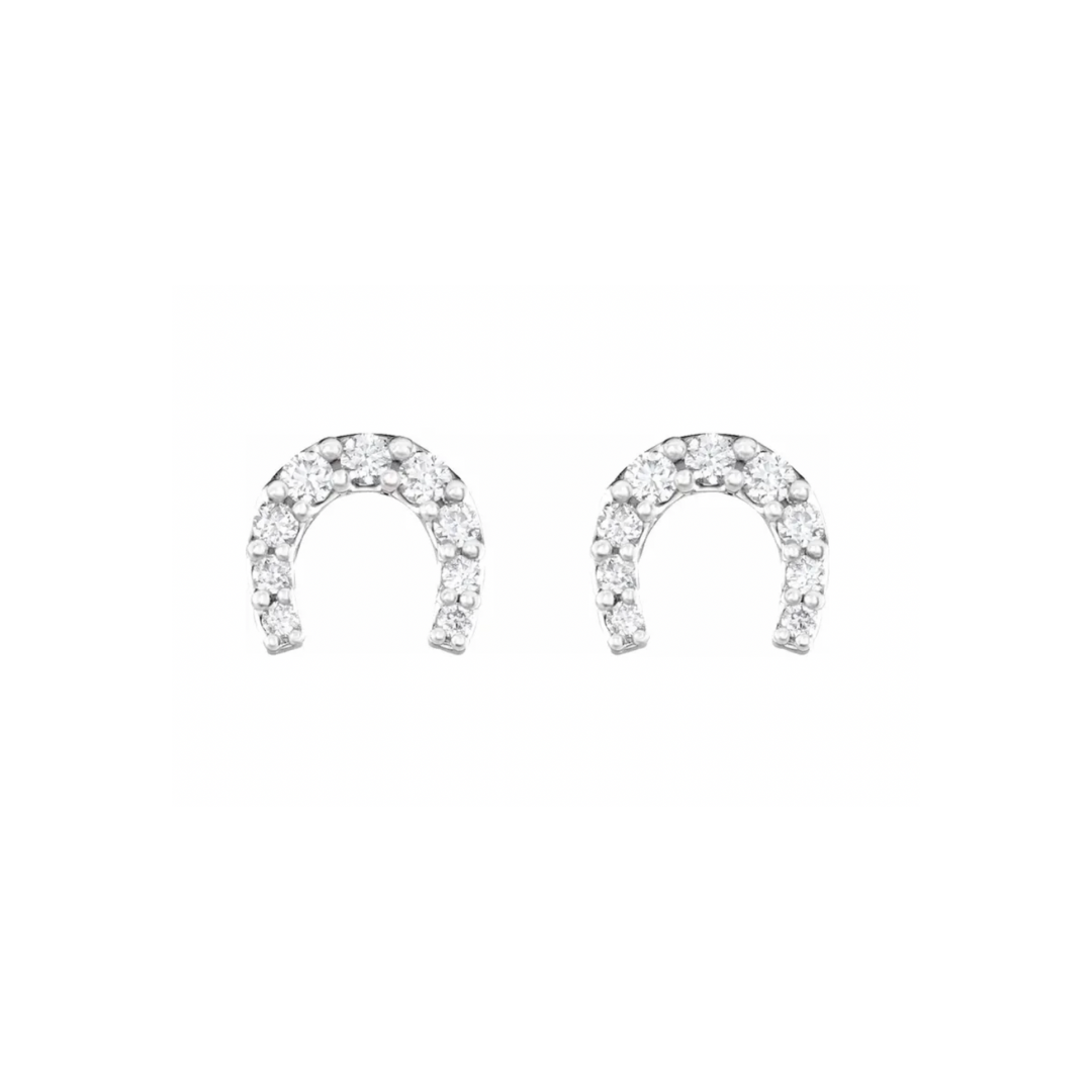 Diamond Horseshoe Stud Earrings-0