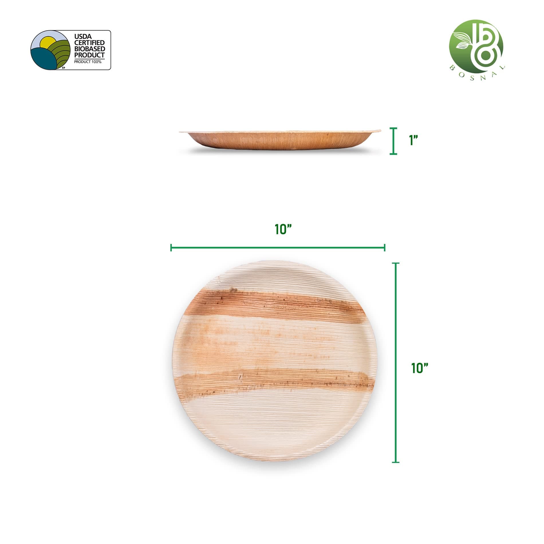 Bosnal - Palm Leaf Biodegradable Plates, 10 inch, Round, 25 Pcs-1