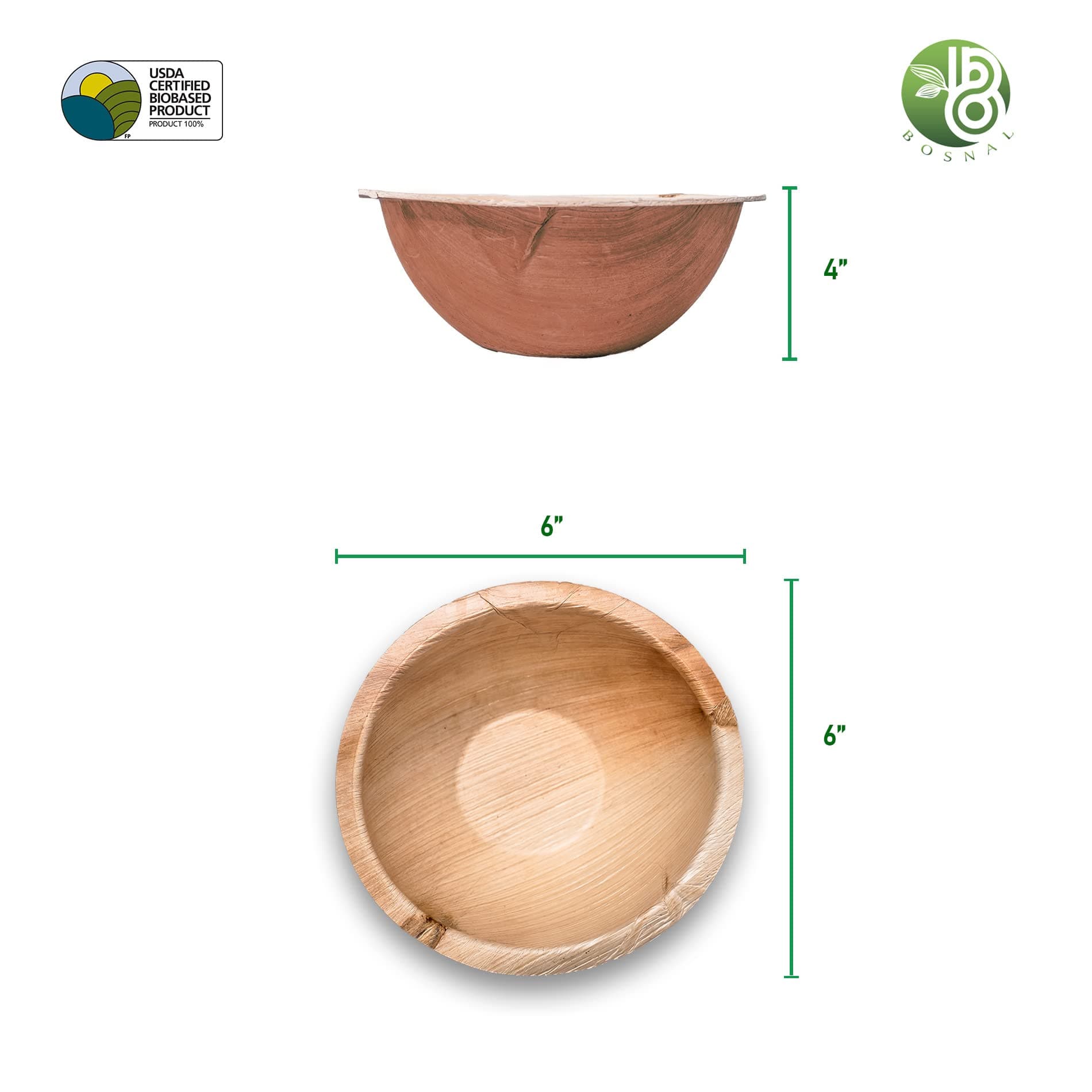 Bosnal - Palm Leaf Biodegradable Plates, 6 inch, Round Bowl, 25 Pcs-1