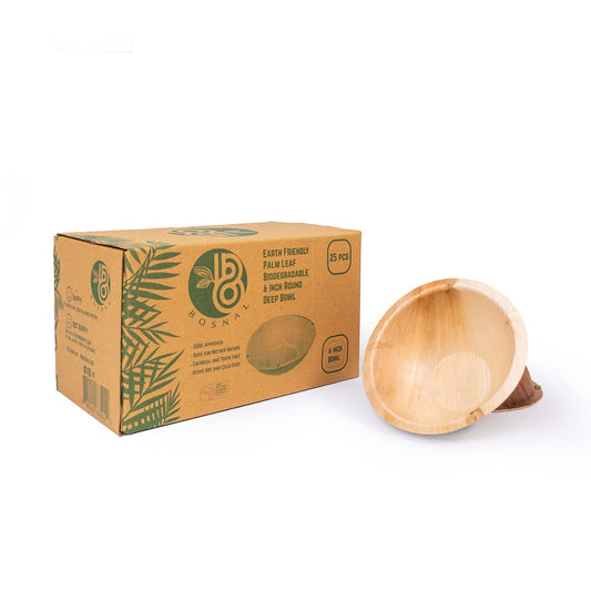 Bosnal - Palm Leaf Biodegradable Plates, 6 inch, Round Bowl, 25 Pcs-0