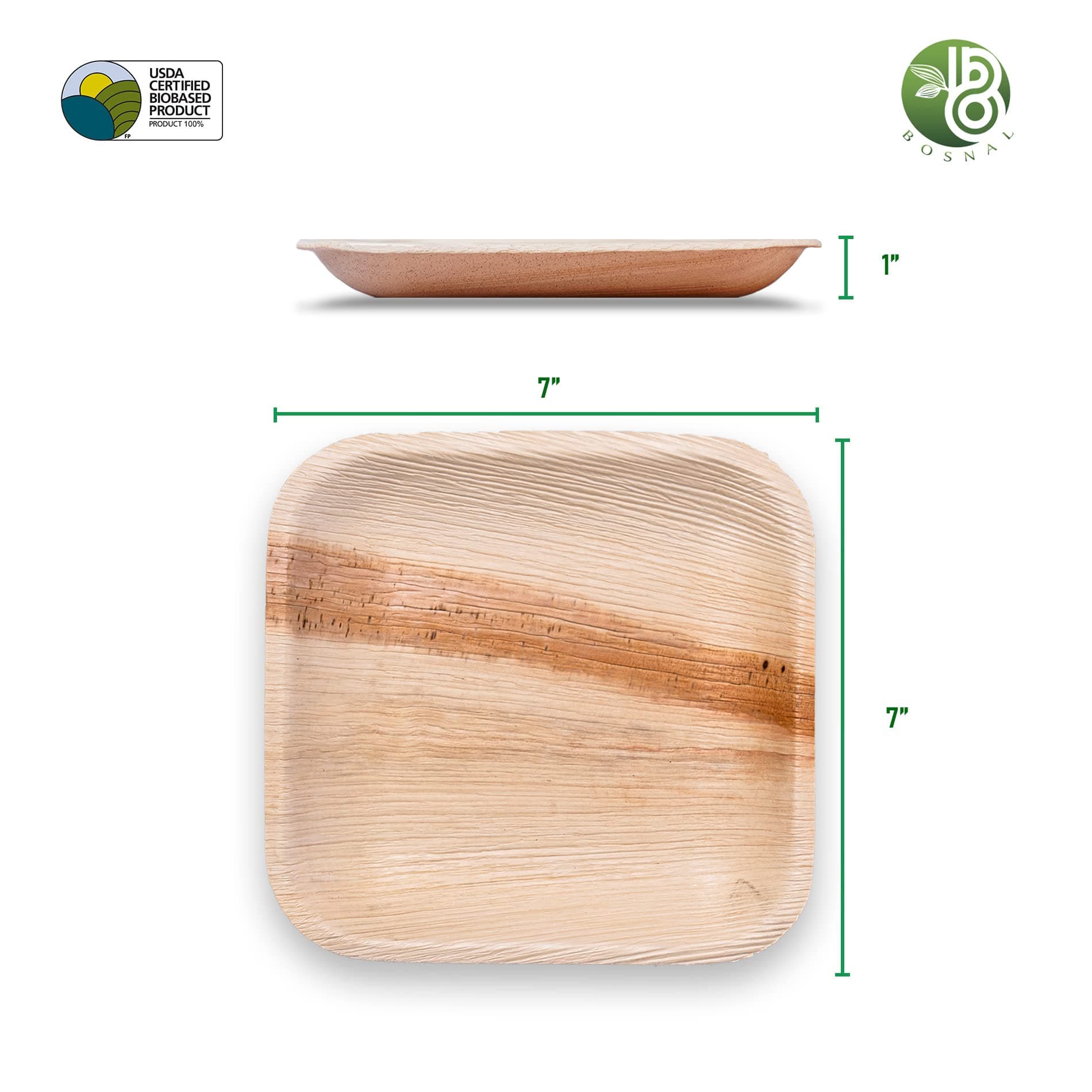 Bosnal - Palm Leaf Biodegradable Plates; 7 inch, Square, 25 Pcs-1
