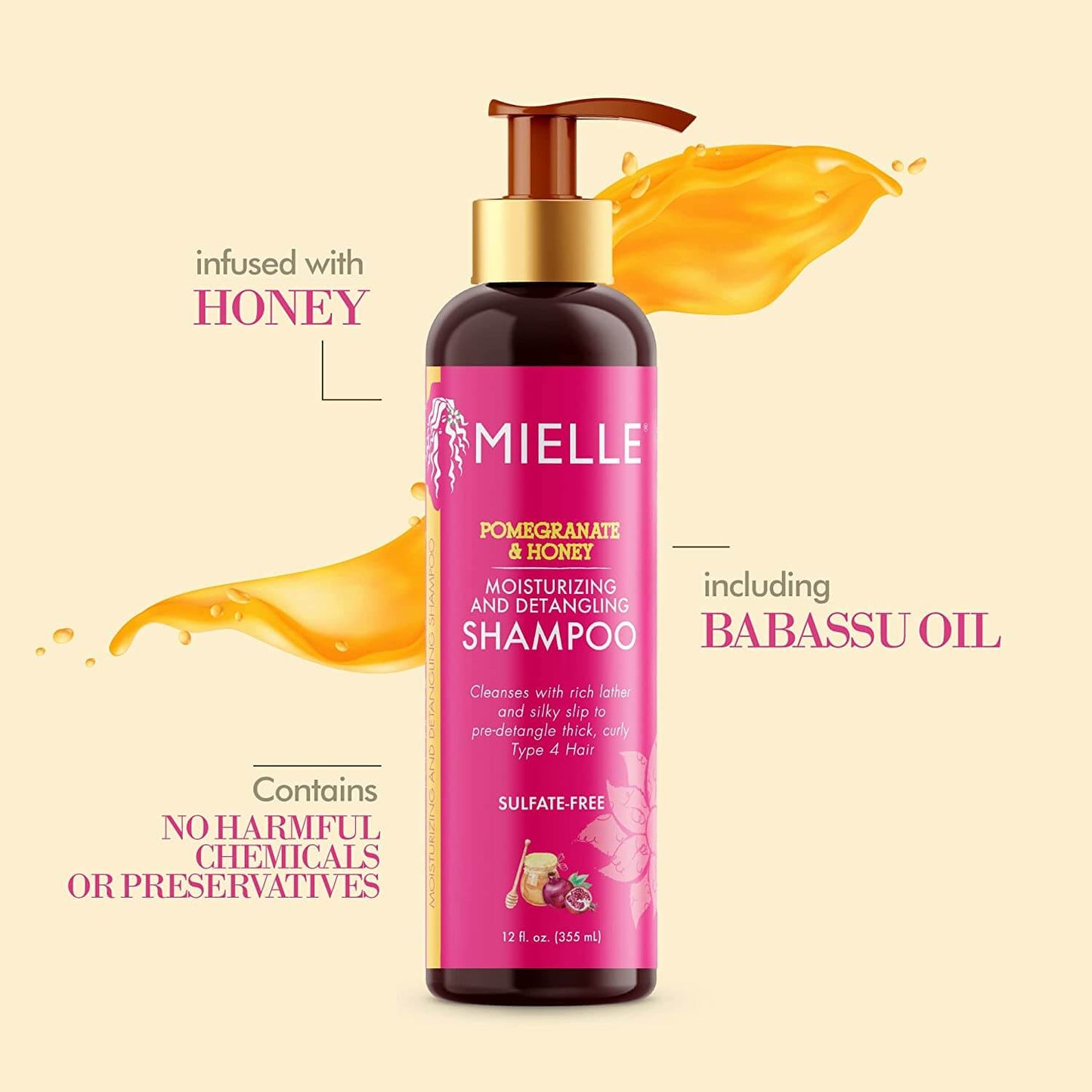 Mielle Organics Pomegranate & Honey Moisturising and Detangling Shampoo 355ml-1