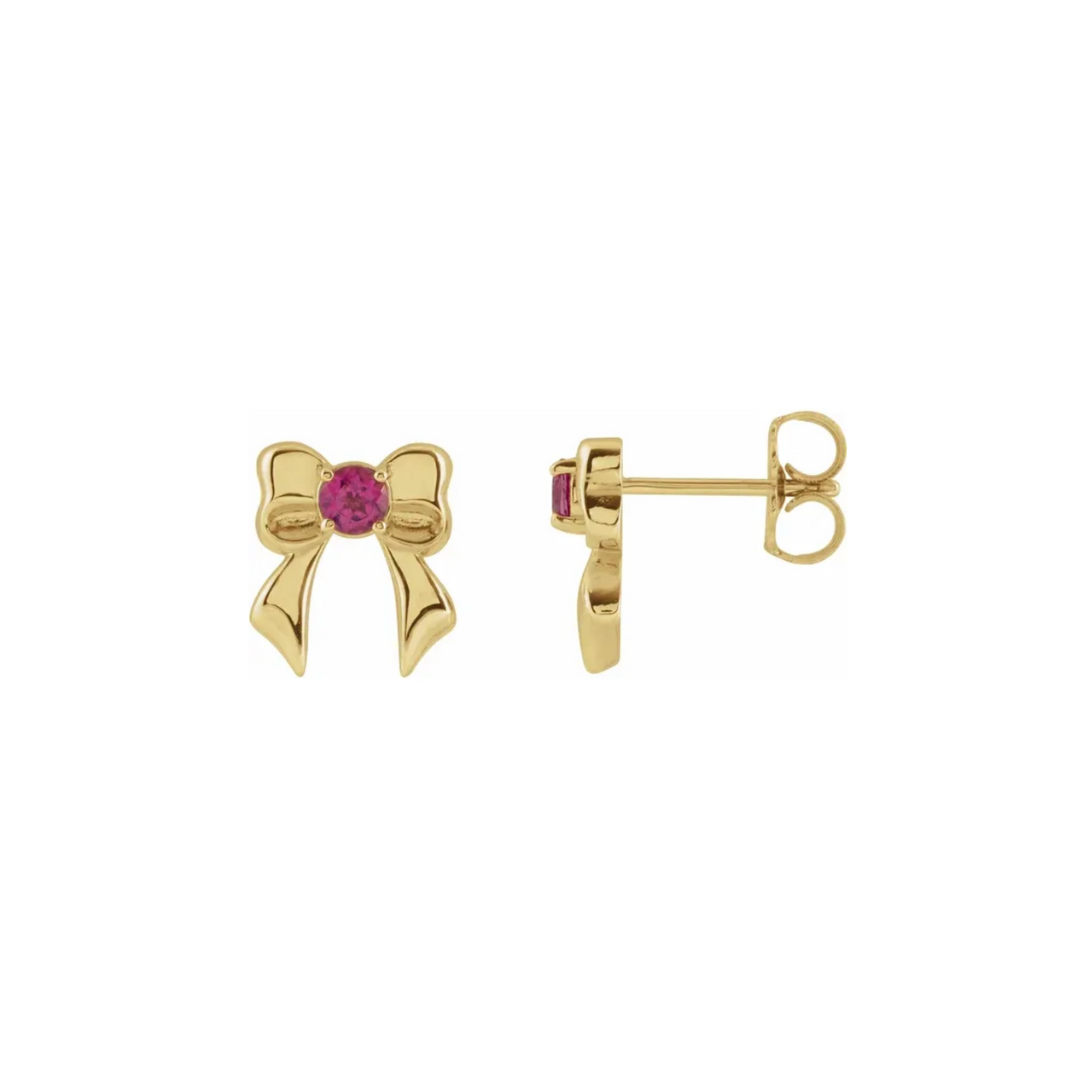 Pink Tourmaline Bow Stud Earrings-1
