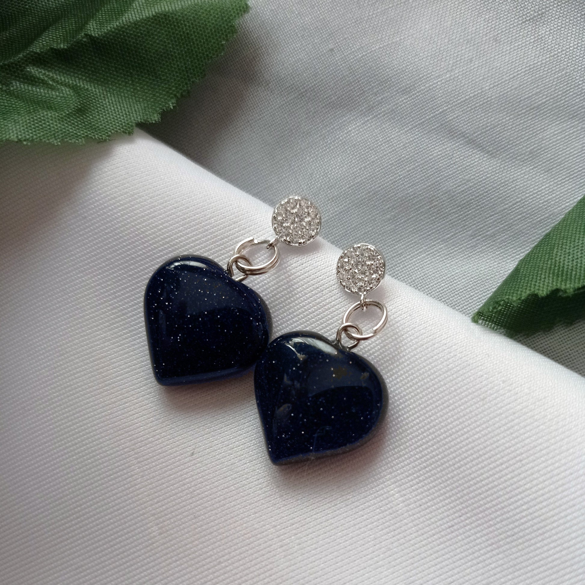 Blue Goldstone Cubic Zirconia Stud Earrings, Besteller Earrings, Sterling Silver Stud Earrings, Heart Earrings, Gemstone Earrings | by nlanlaVictory-2
