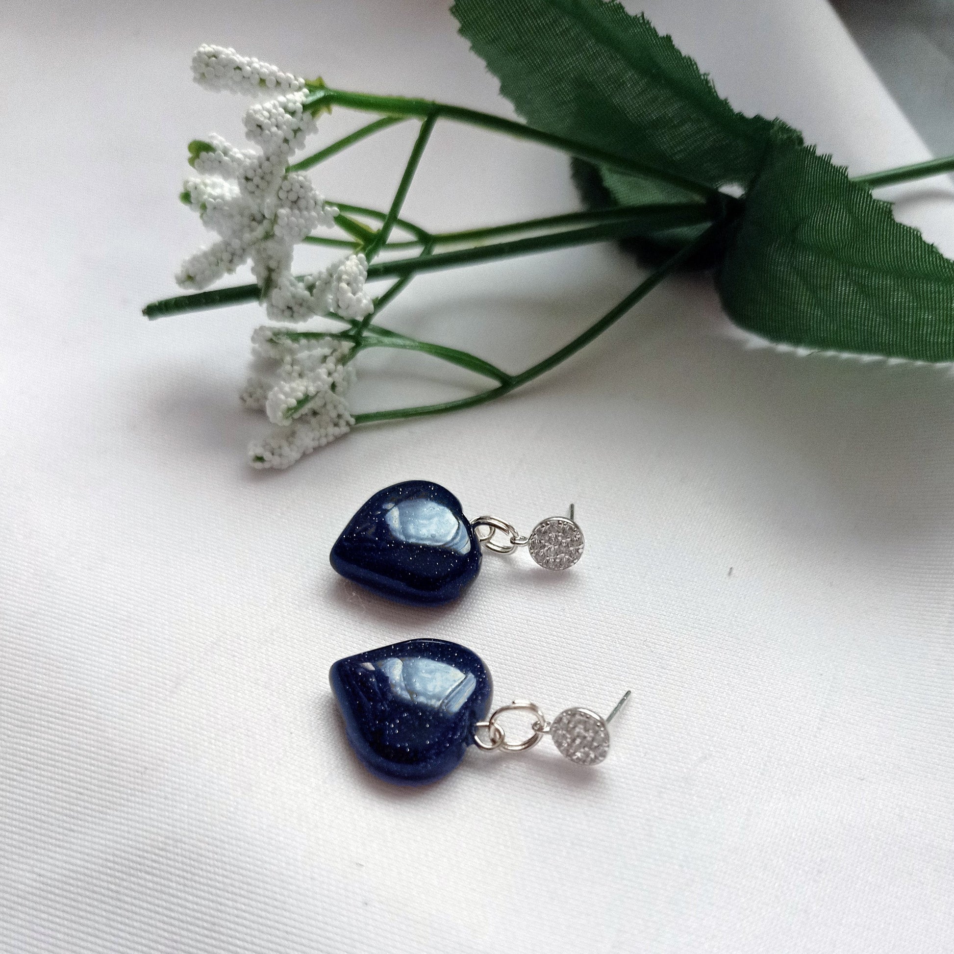 Blue Goldstone Cubic Zirconia Stud Earrings, Besteller Earrings, Sterling Silver Stud Earrings, Heart Earrings, Gemstone Earrings | by nlanlaVictory-5