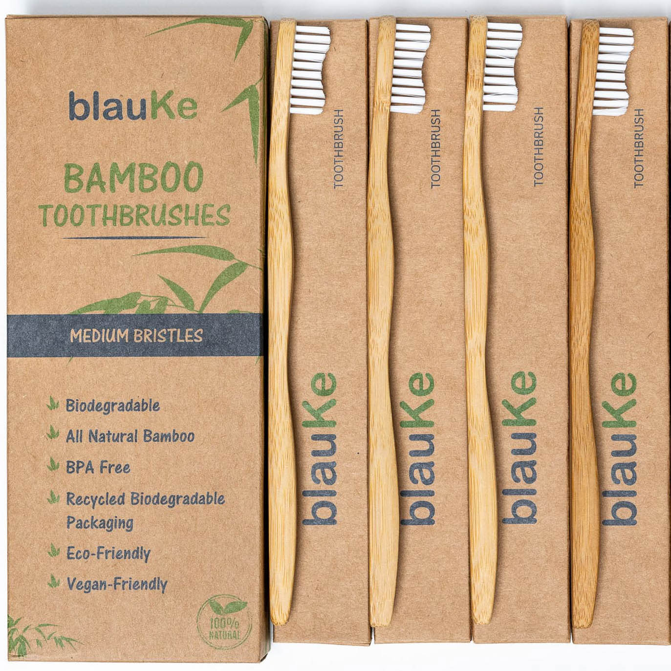 Bamboo Toothbrush Set 4-Pack - Bamboo Toothbrushes with Medium Bristles for Adults - Eco-Friendly, Biodegradable, Natural Wooden Toothbrushes-4