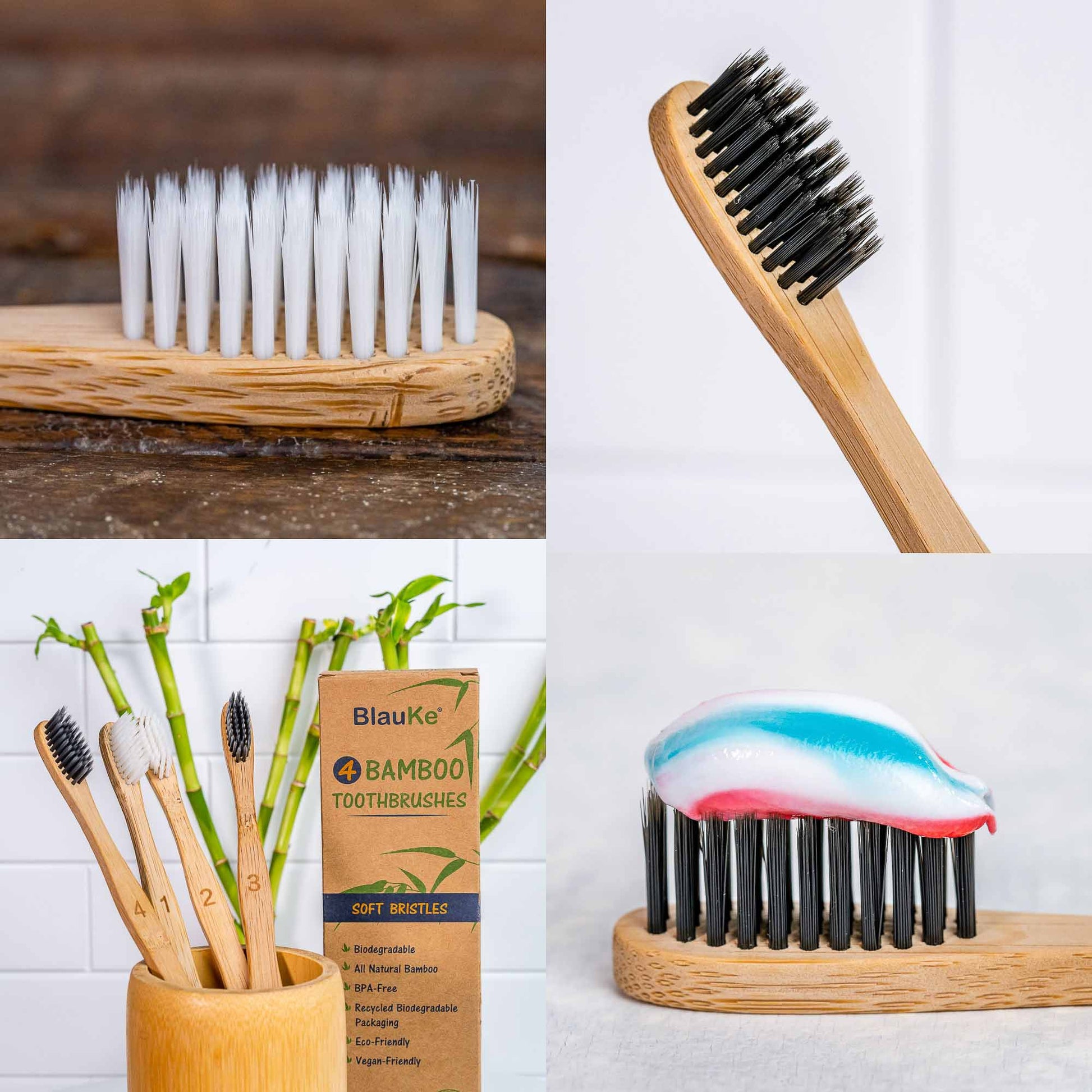 Bamboo Toothbrush Set 4-Pack - Bamboo Toothbrushes with Soft Bristles for Adults - Eco-Friendly, Biodegradable, Natural Wooden Toothbrushes-4