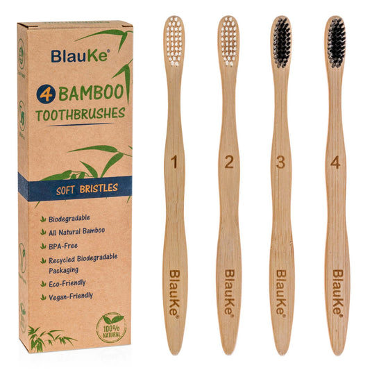 Bamboo Toothbrush Set 4-Pack - Bamboo Toothbrushes with Soft Bristles for Adults - Eco-Friendly, Biodegradable, Natural Wooden Toothbrushes-0