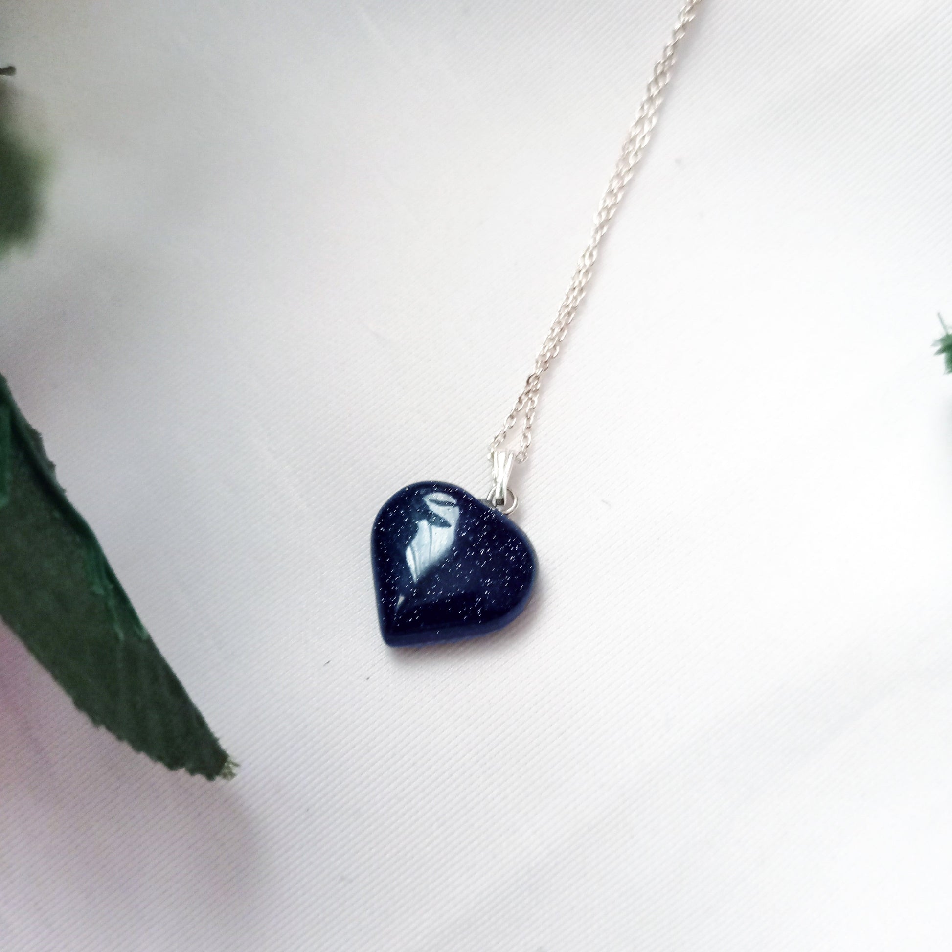 Blue Goldstone Sterling Silver Necklace, Heart Pendant Necklace, Gemstone Necklace, Sterling Silver Necklace | by nlanlaVictory-0