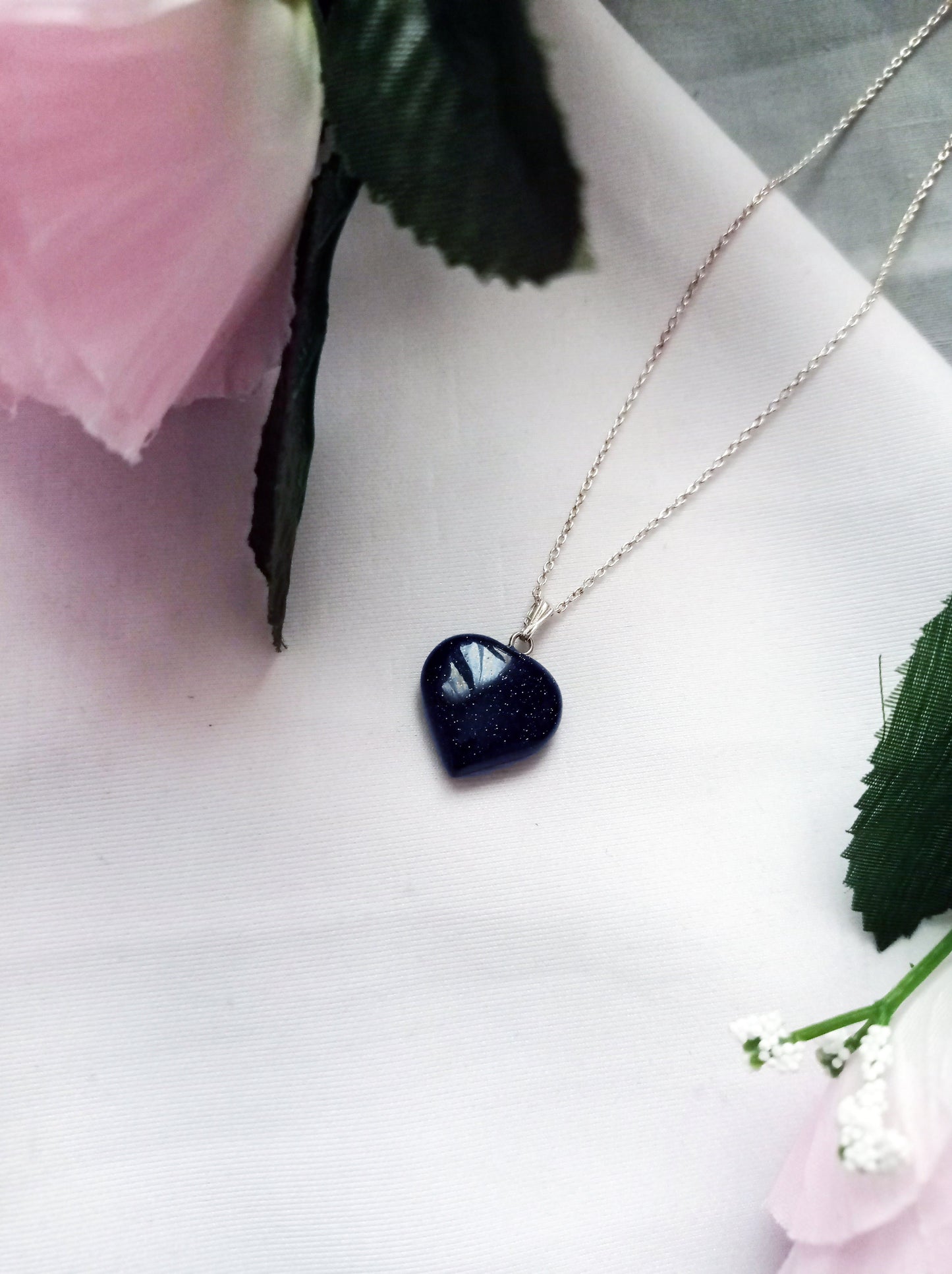 Blue Goldstone Sterling Silver Necklace, Heart Pendant Necklace, Gemstone Necklace, Sterling Silver Necklace | by nlanlaVictory-2