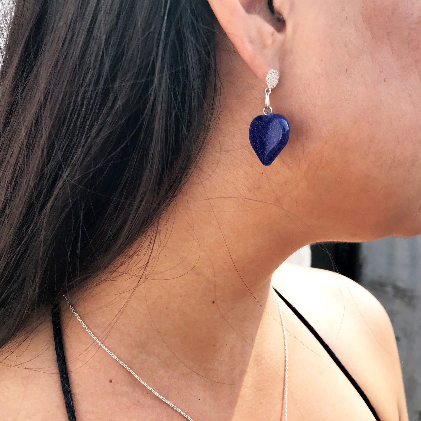 Blue Goldstone Cubic Zirconia Stud Earrings, Besteller Earrings, Sterling Silver Stud Earrings, Heart Earrings, Gemstone Earrings | by nlanlaVictory-6