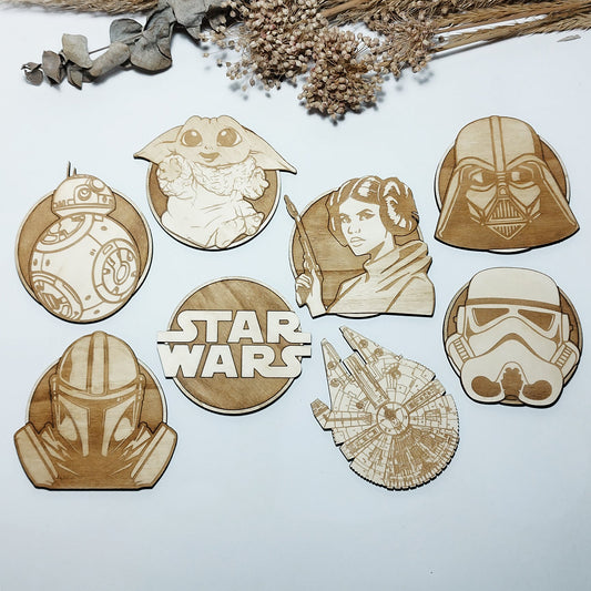 Set of 8 Star Wars Wooden Coasters - Handmade Gift - Housewarming - Wood Kitchenware-0