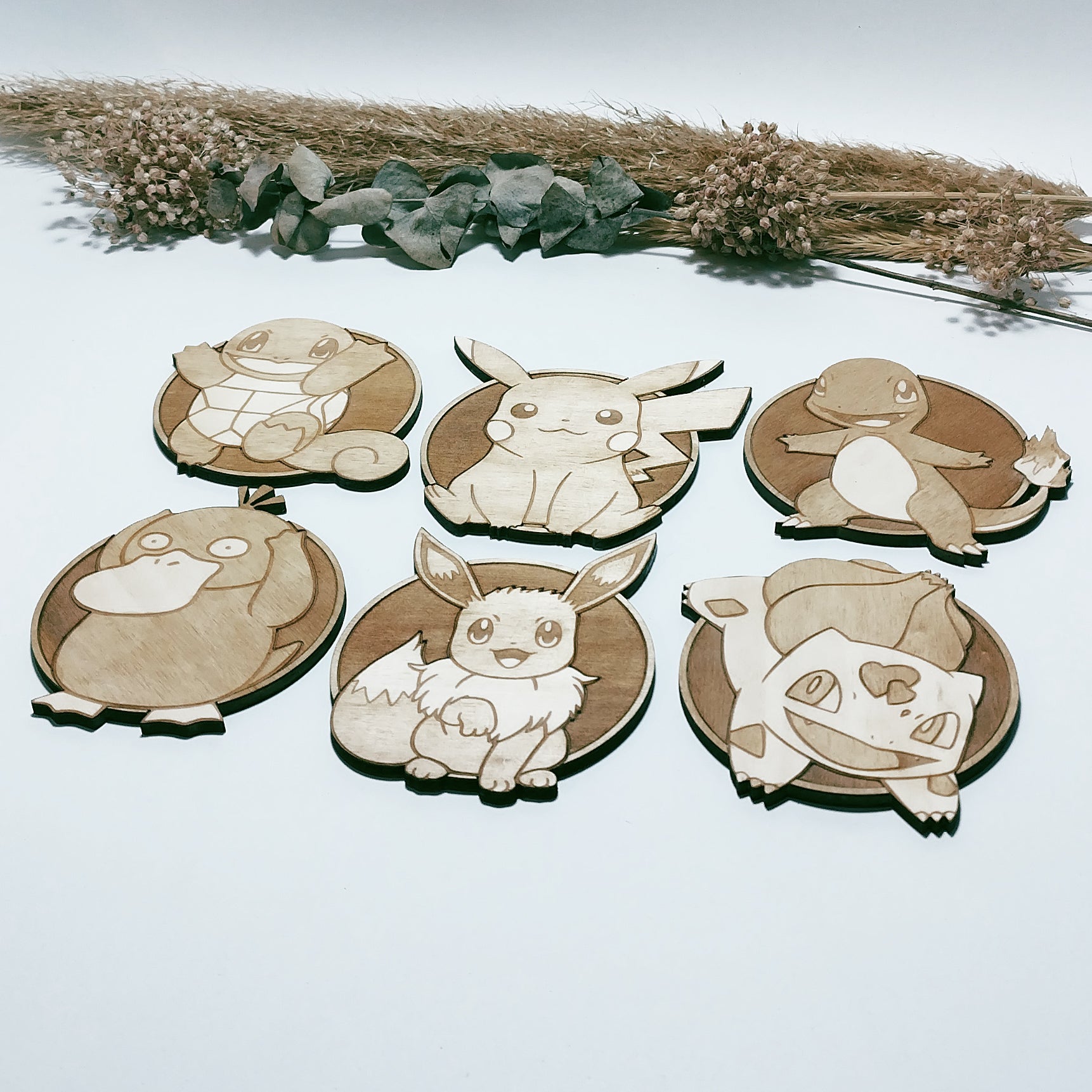 Set of 6 Pokemon Bigger Wooden Coasters - Handmade Gift - Housewarming - Wood Kitchenware-1