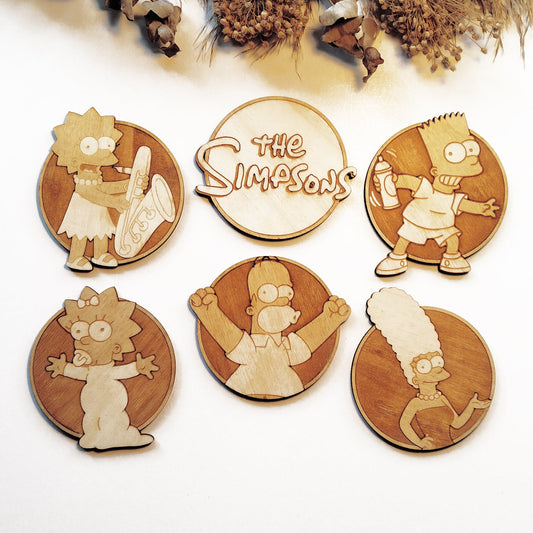 Set of 6 The Simpsons Wooden Coasters - Handmade Gift - Housewarming - Wood Kitchenware-0