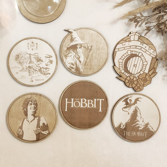 Set of 6 The Hobbit Wooden Coasters - Handmade Gift - Housewarming - Wood Kitchenware-0