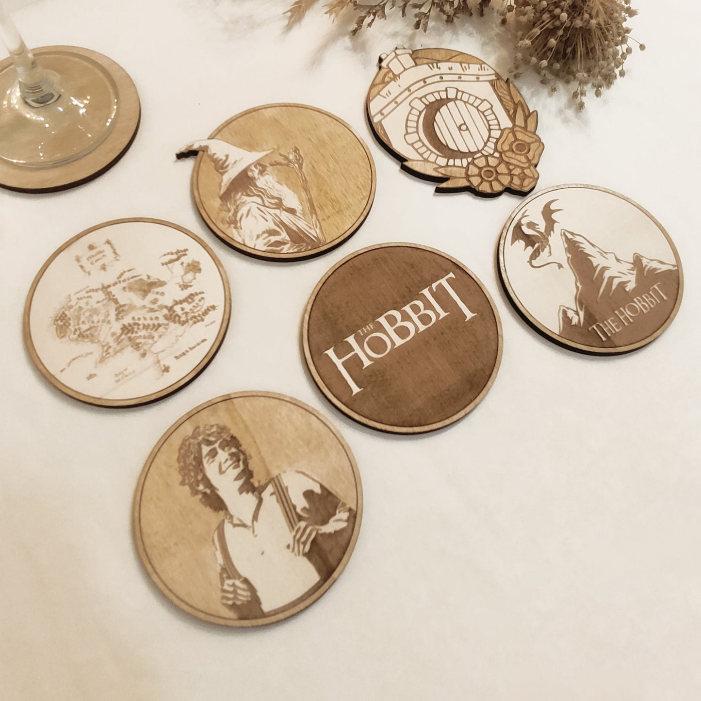 Set of 6 The Hobbit Wooden Coasters - Handmade Gift - Housewarming - Wood Kitchenware-1