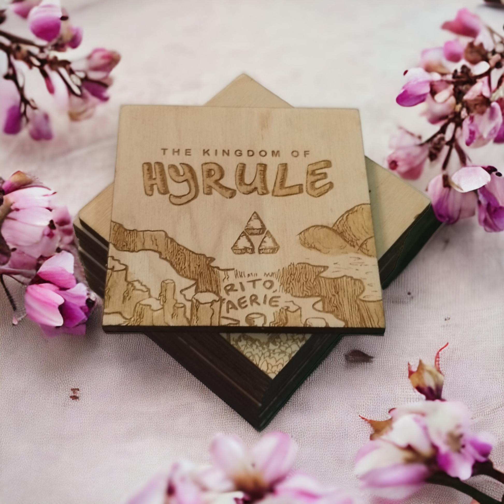 Set of 12 Legend Of Zelda Hyrule Map Wooden Coasters - Legend Of Zelda - Handmade Gift - Housewarming - Wood Kitchenware-1