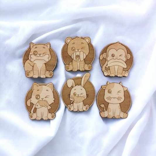 Set of 6 Cute Animals Collection Wooden Coasters - Handmade Gift - Housewarming - Wood Kitchenware-0
