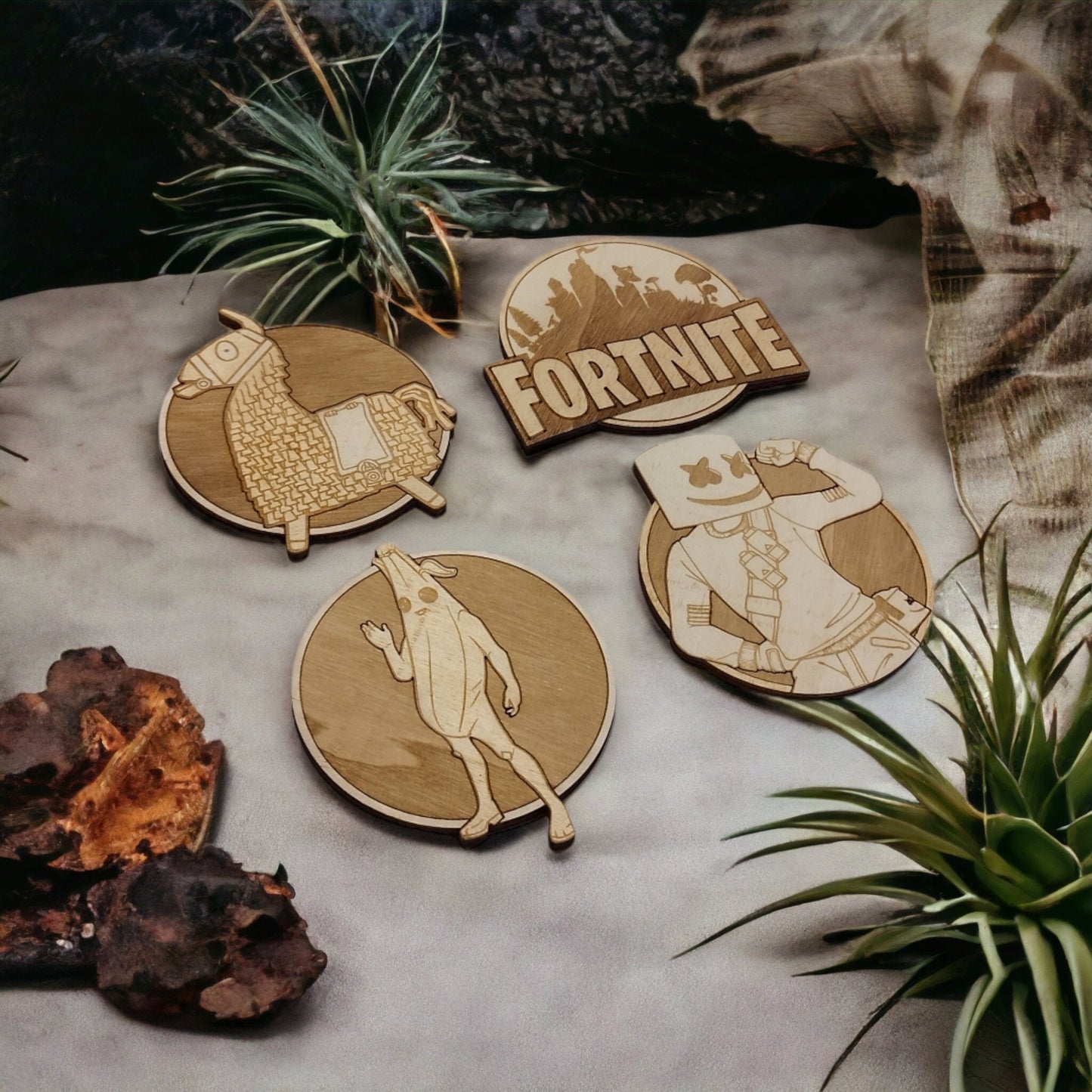 Set of 4 Fortnite Wooden Coasters - Handmade Gift - Housewarming - Wood Kitchenware-1