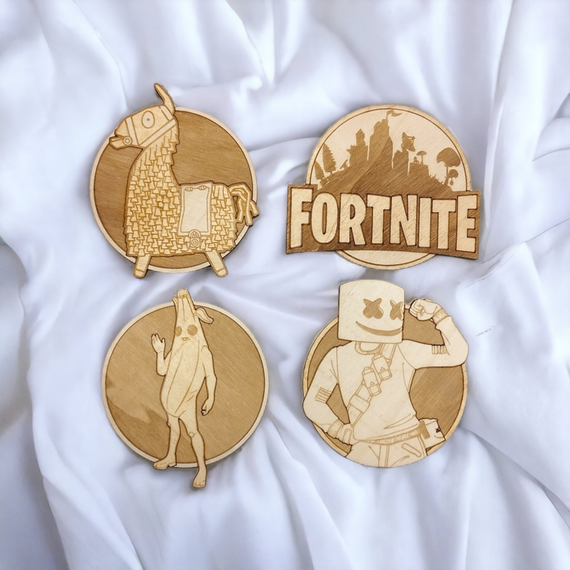 Set of 4 Fortnite Wooden Coasters - Handmade Gift - Housewarming - Wood Kitchenware-0