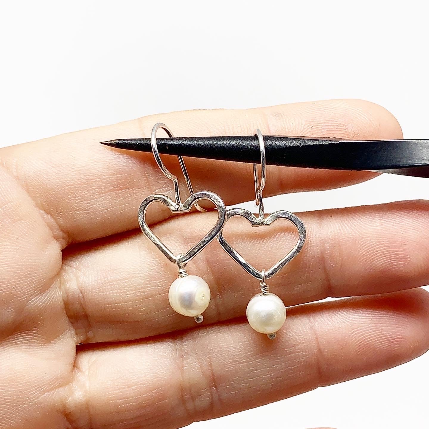 Heart and Pearl Dangle Earrings-4