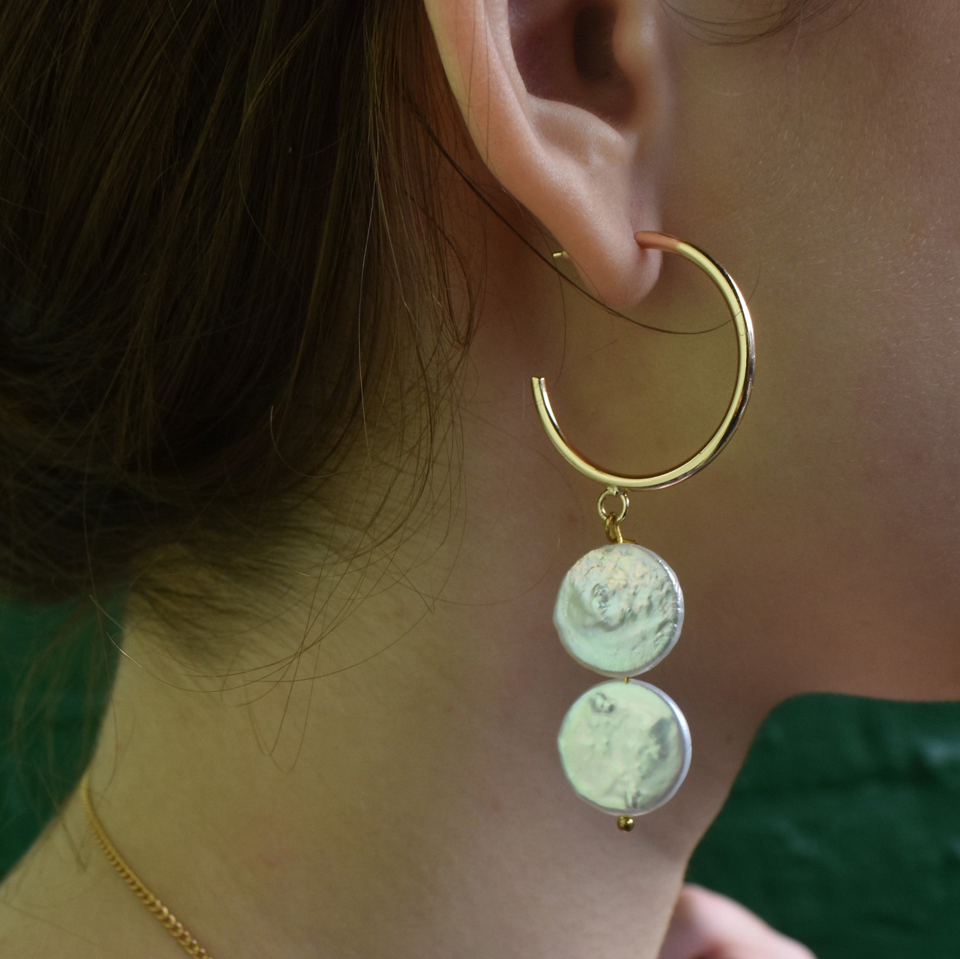Silver double pearl hoop freshwater pearl earrings | by Ifemi Jewels-7