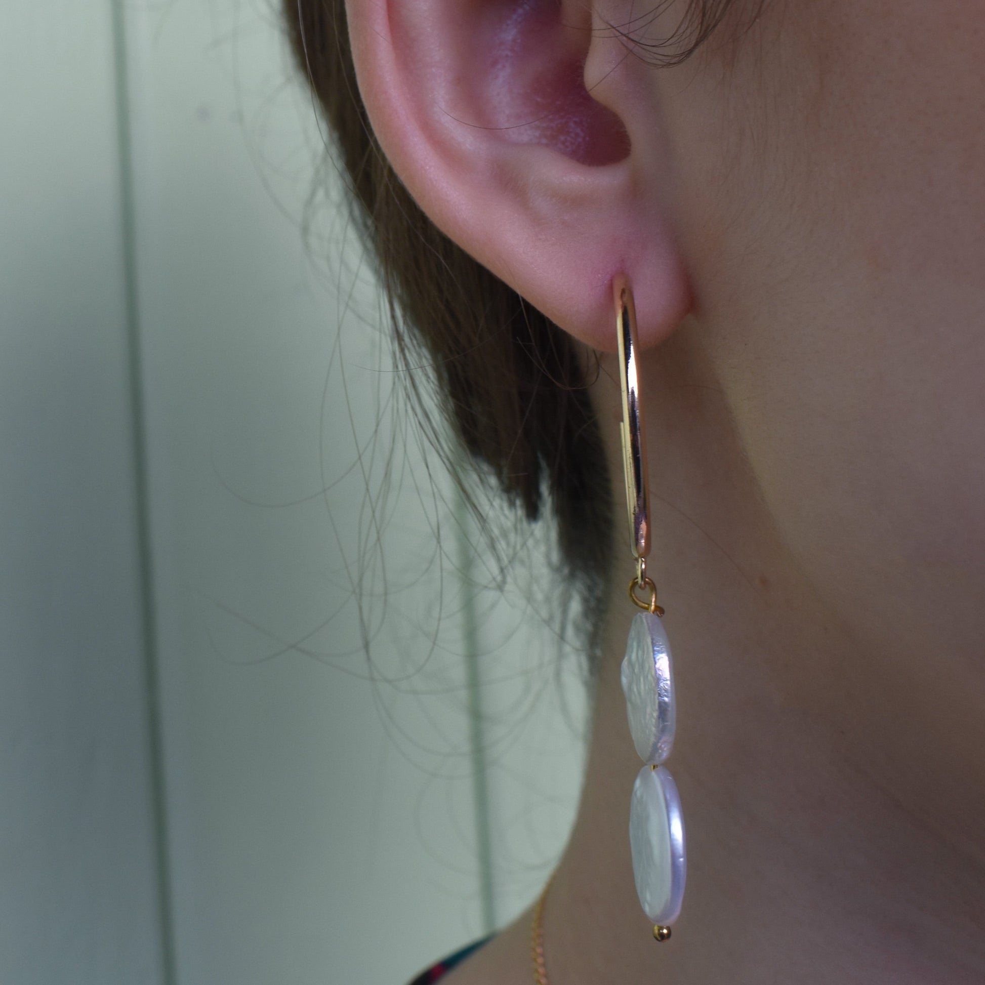Silver double pearl hoop freshwater pearl earrings | by Ifemi Jewels-3