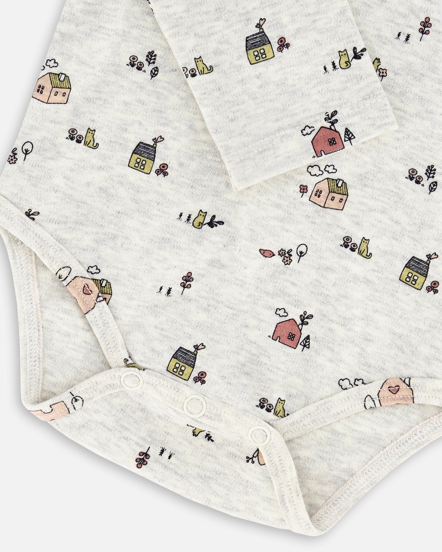 Organic Cotton Printed Onesie And Suspender Pant Set Mauve And Beige Little House Print-3
