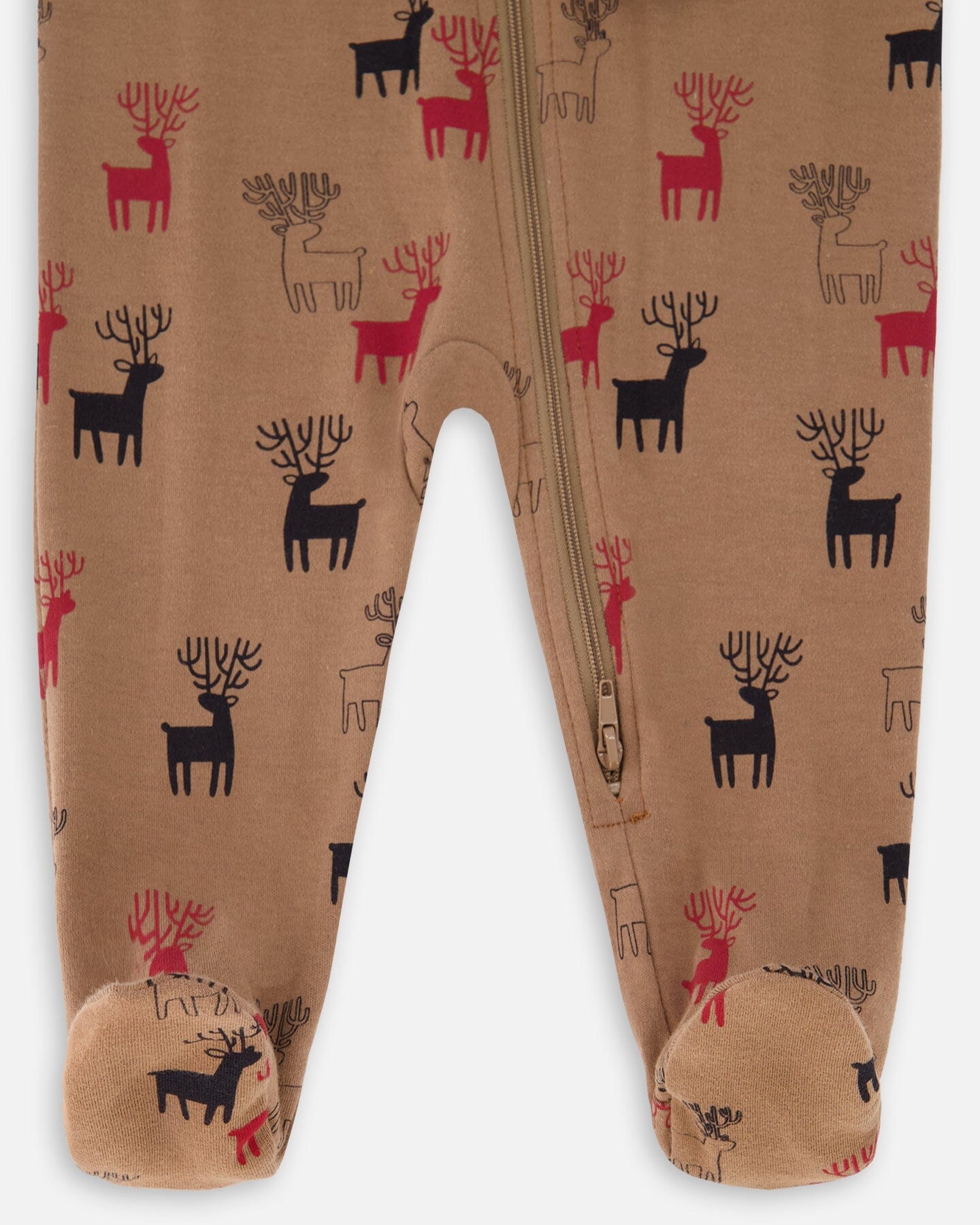 Organic Cotton One Piece Pajama Nutmeg Reindeers Print-3