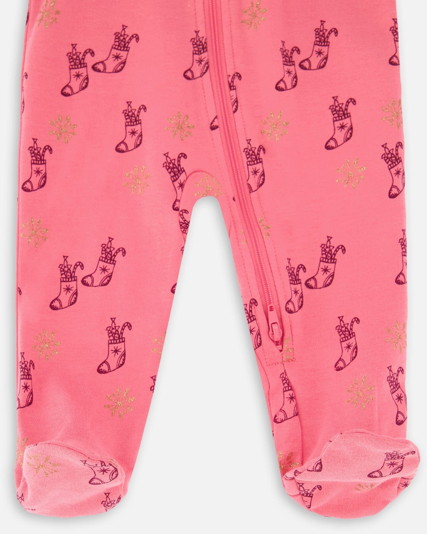 Organic Cotton One Piece Pajama Pink Christmas Stocking Print-2