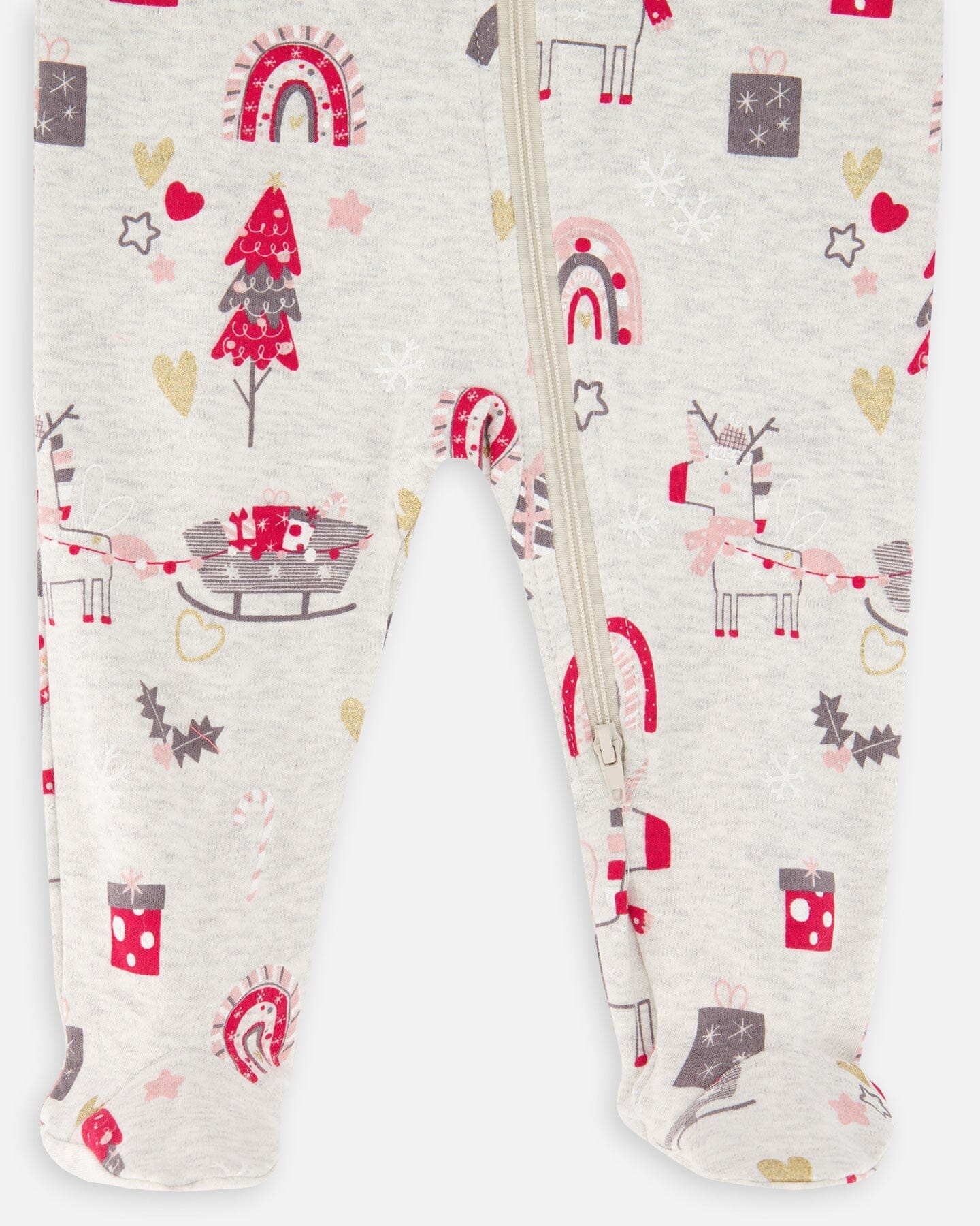 Organic Cotton One Piece Pajama Oatmeal Mix Christmas Unicorn Print-4