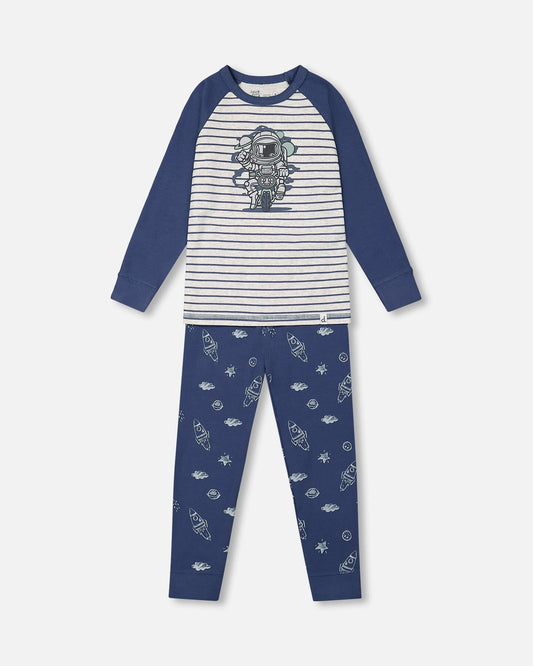 Organic Cotton Printed Space Ranger Two Piece Pajama Set Navy-0