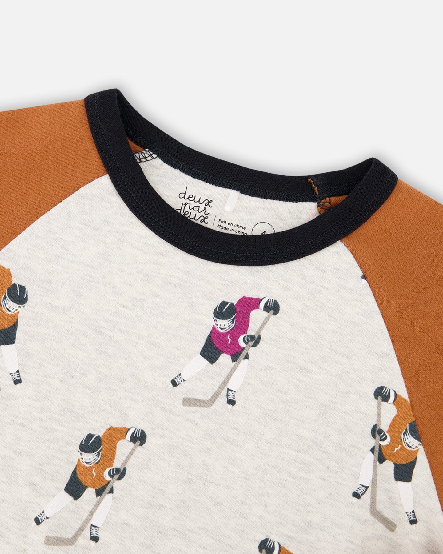 Organic Cotton Printed Hockey Players Two Piece Pajama Set Black-3